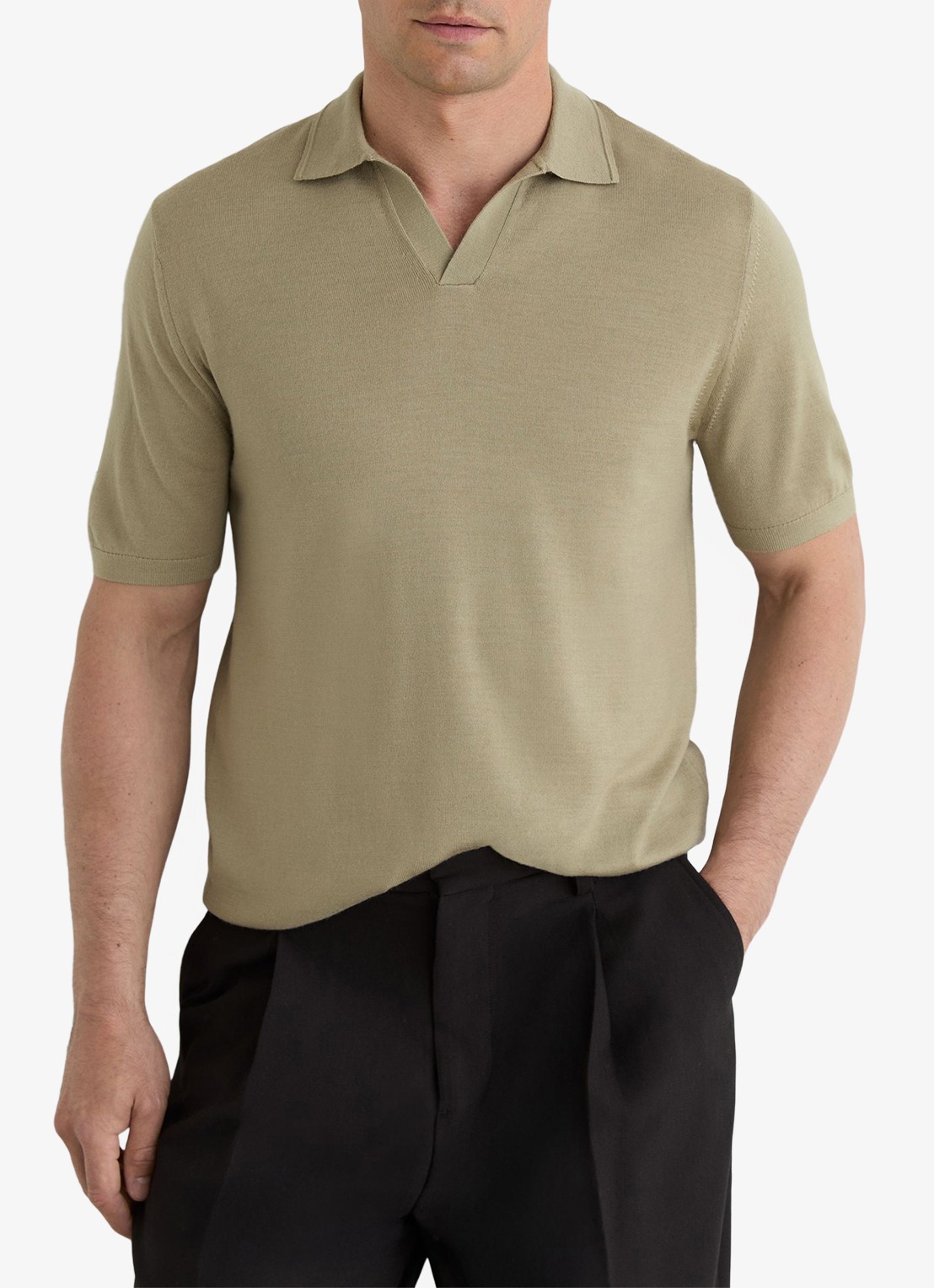Reiss Regular fit polo met gemêleerd dessin - detail 2 soft olive green / groen