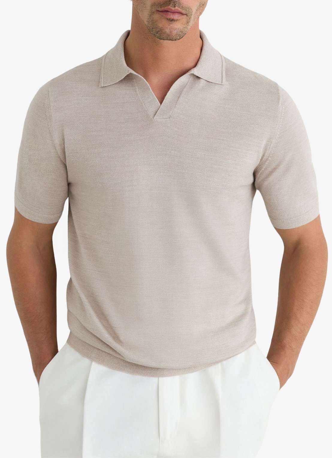 Reiss Regular fit polo met gemêleerd dessin - detail 4 beige