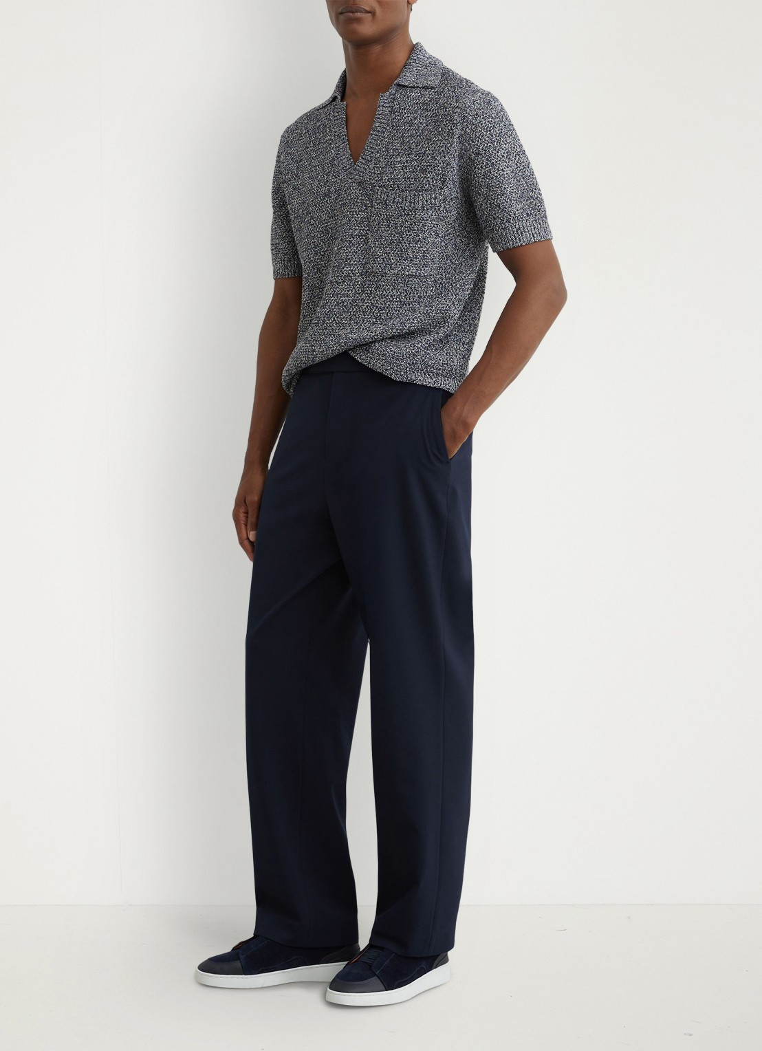 Reiss Regular fit polo met gemêleerd dessin - voorkant 3 indigo blue / blauw