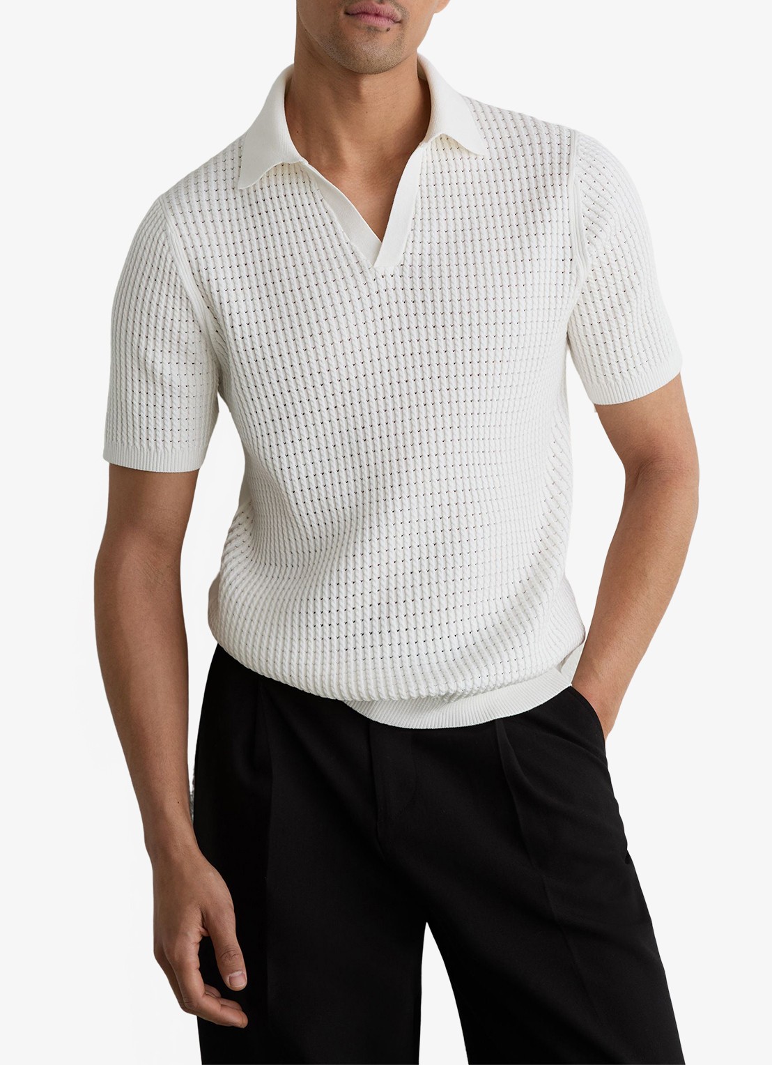 Reiss Regular fit polo met opengewerkt dessin - detail 4 wit
