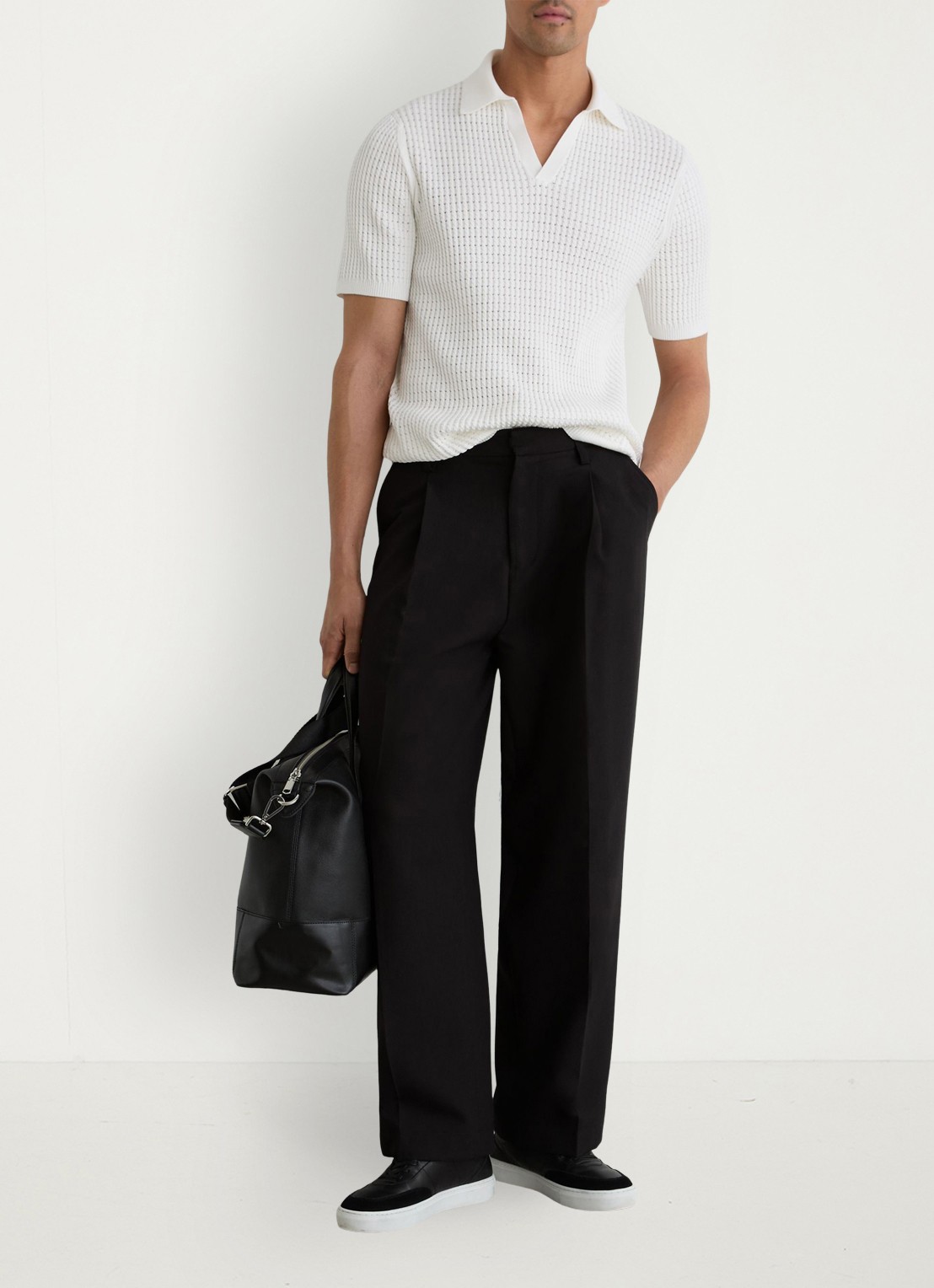 Reiss Regular fit polo met opengewerkt dessin - voorkant 3 wit