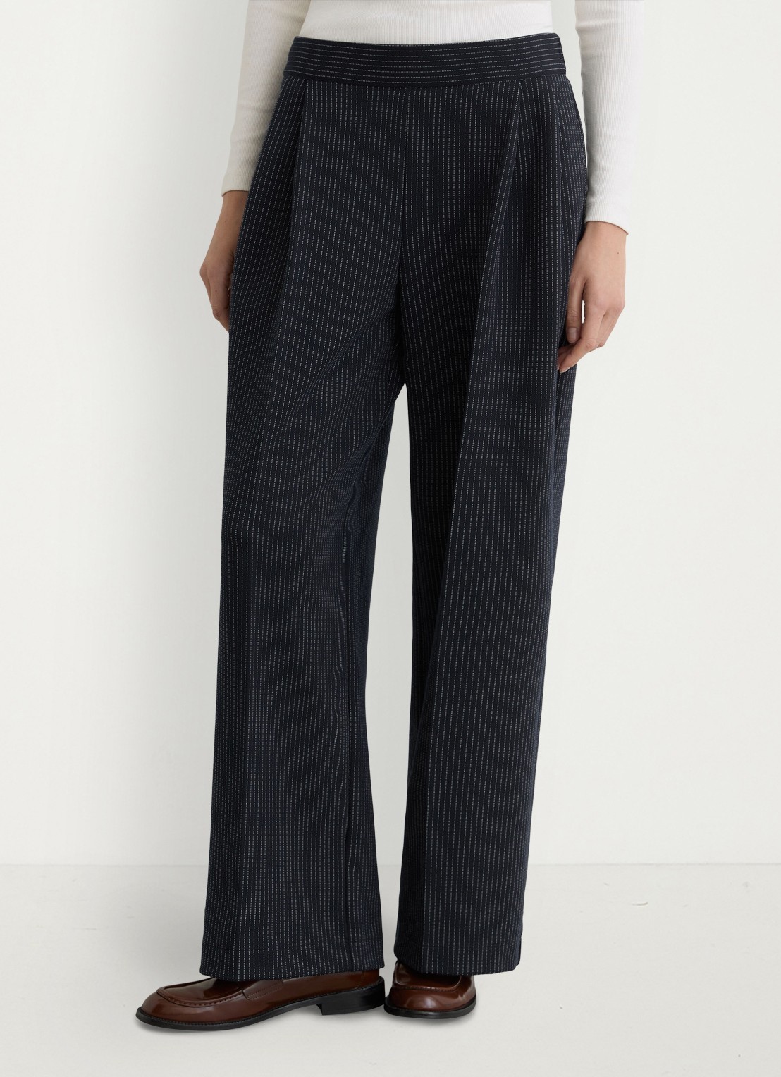 Reiss Remi high waist wide fit pantalon met streepprint - detail 2 donkerblauw