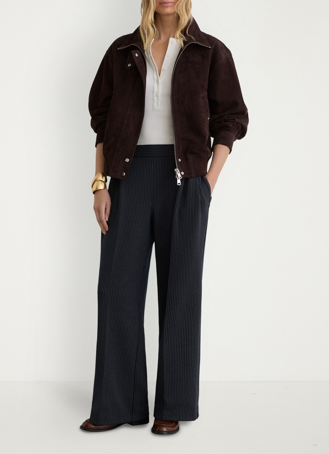 Reiss Remi high waist wide fit pantalon met streepprint - detail 4 donkerblauw
