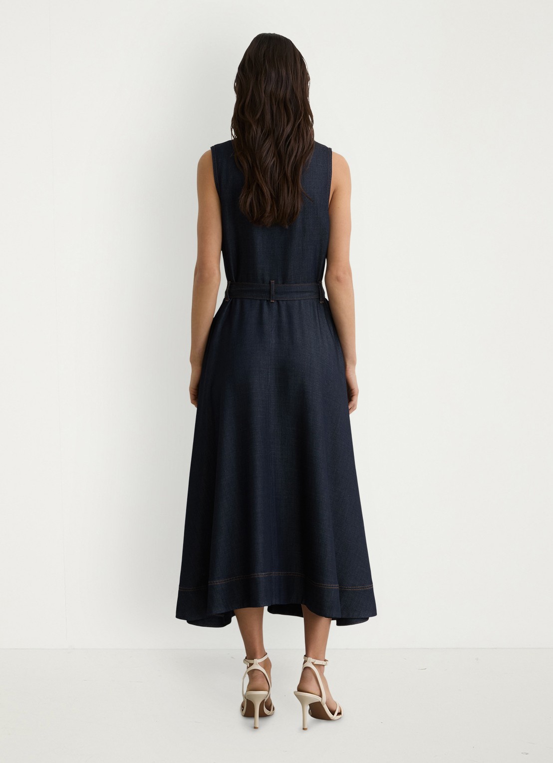 Reiss Remi midi blousejurk met ceintuur - achterkant 3 donkerblauw
