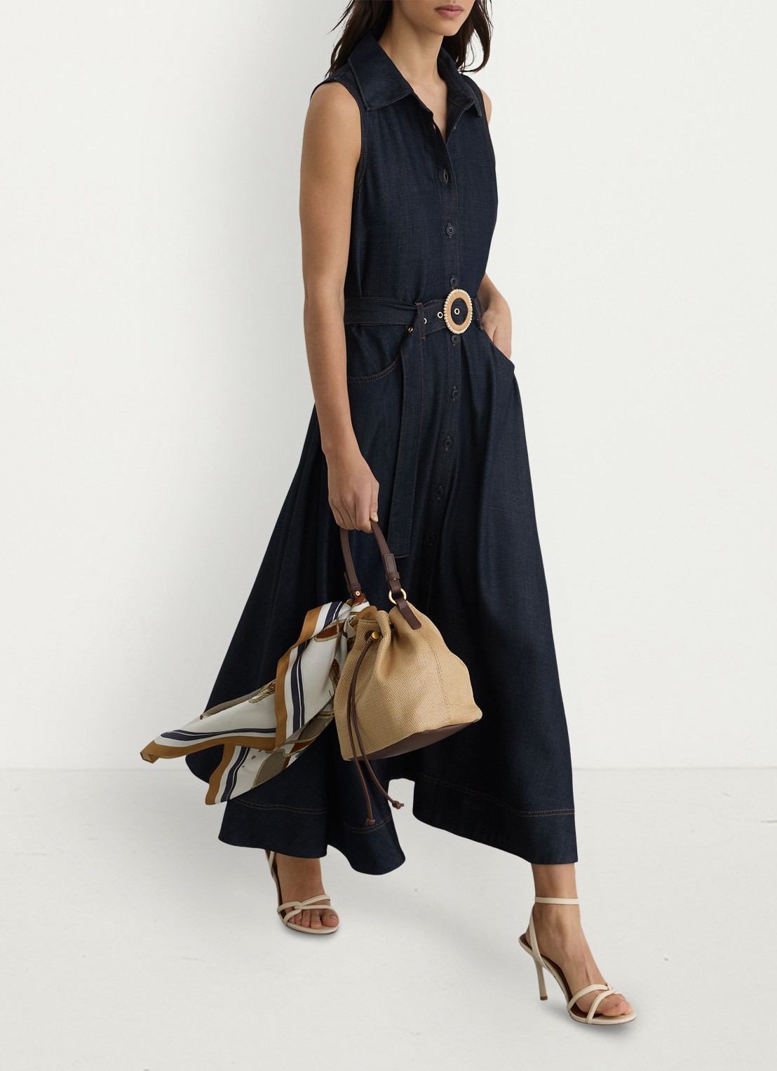 Reiss Remi midi blousejurk met ceintuur - detail 5 donkerblauw