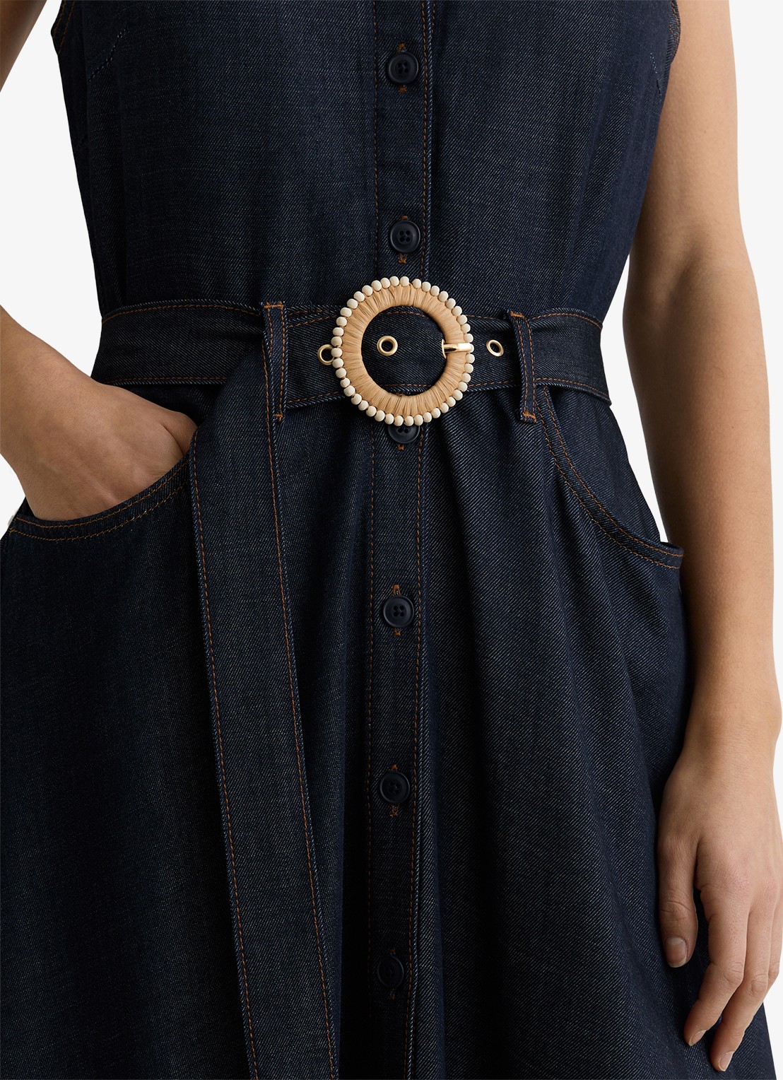 Reiss Remi midi blousejurk met ceintuur - detail 6 donkerblauw