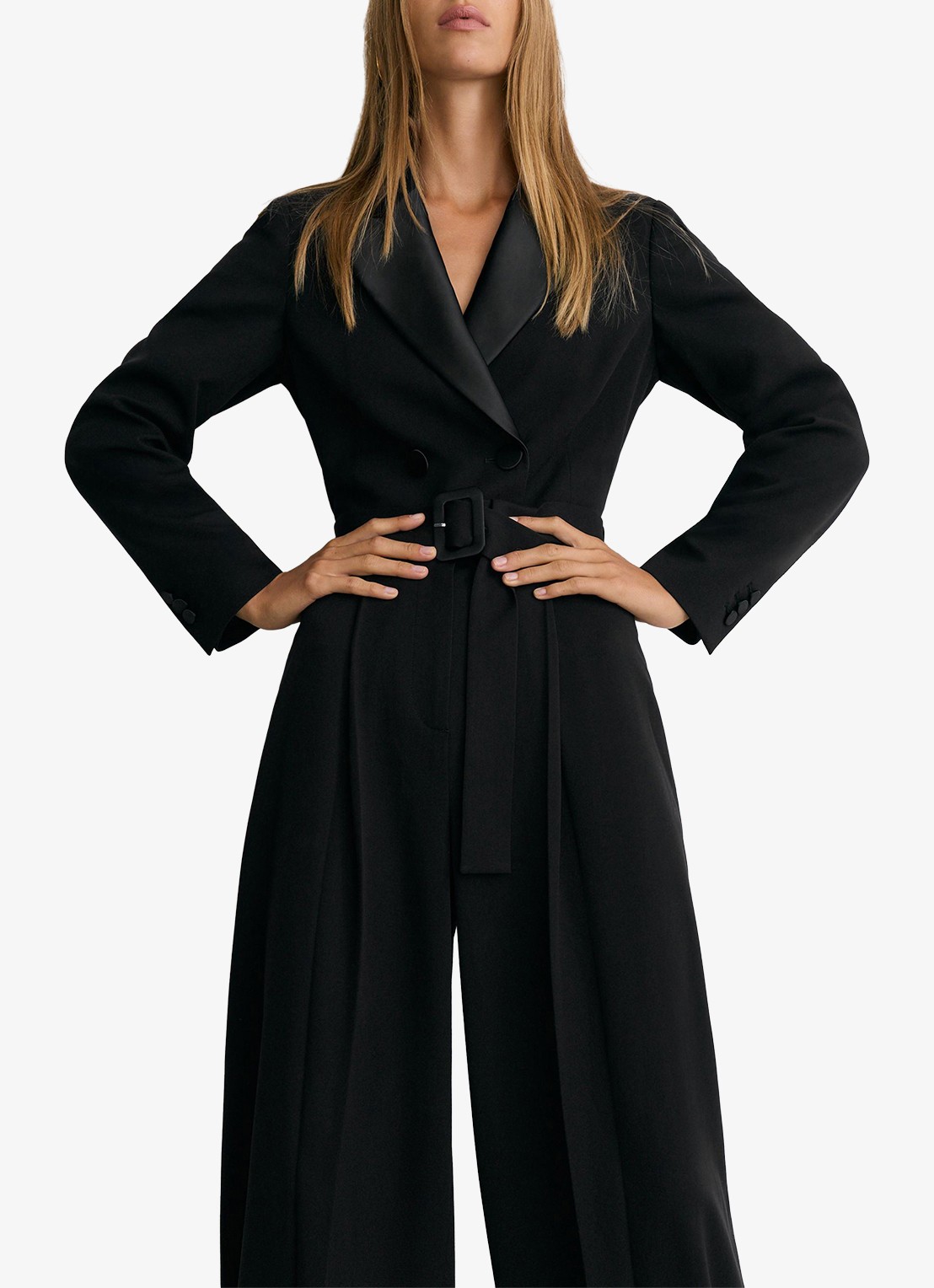 Reiss Remi wide leg blazer jumpsuit - detail 2 black / zwart