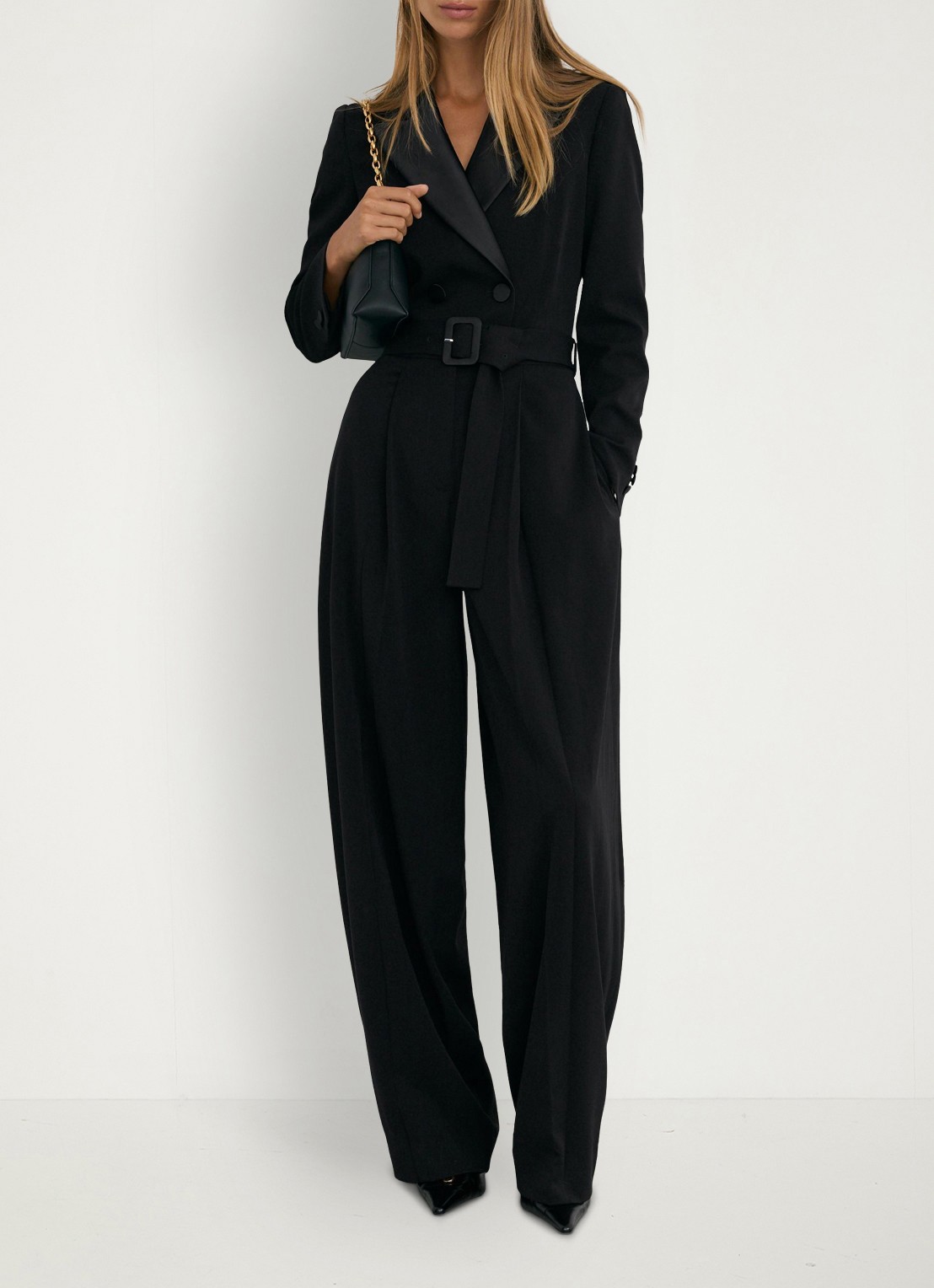Reiss Remi wide leg blazer jumpsuit - voorkant 7 black / zwart