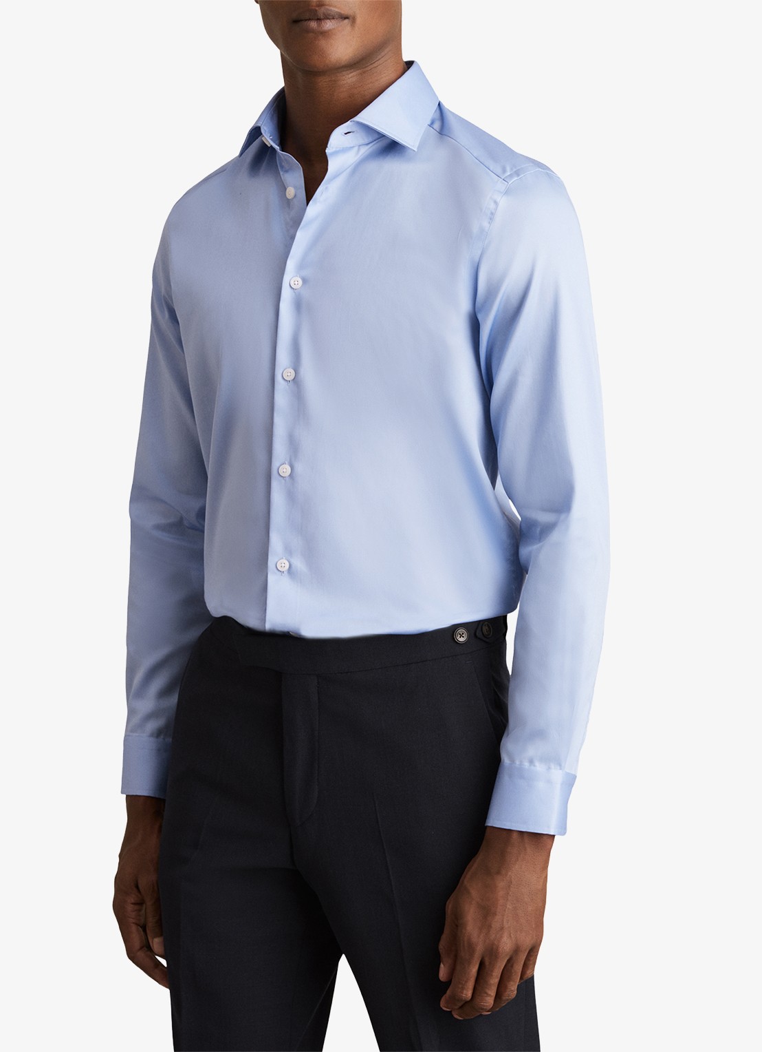 Reiss Remote slim fit overhemd met cut-away kraag - detail 4 lichtblauw