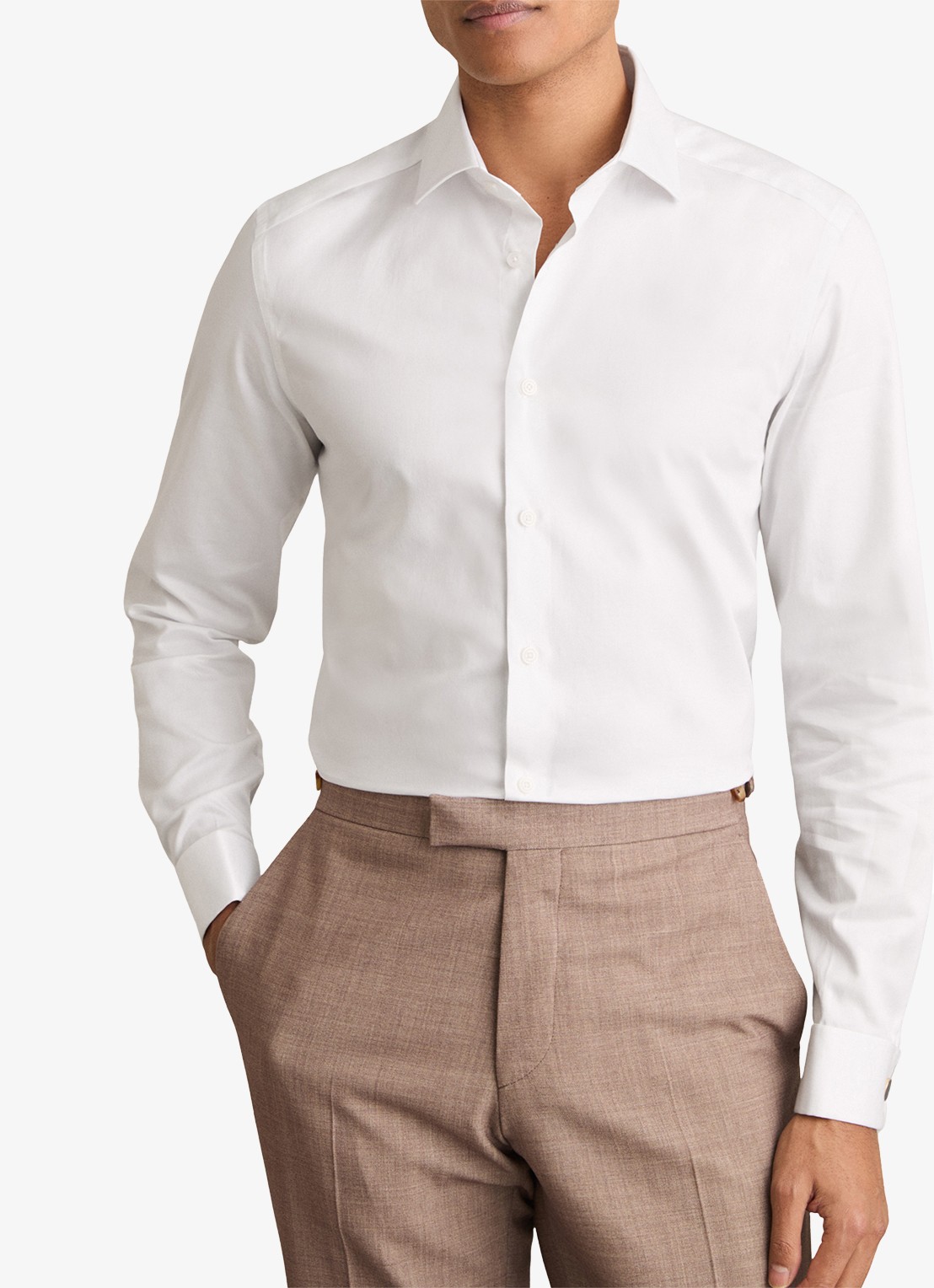 Reiss Remote slim fit overhemd met dubbele manchet - detail 4 white / wit