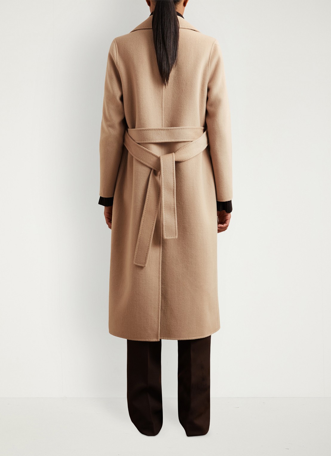 Reiss Rene mantel in wolblend met strikceintuur - achterkant camel