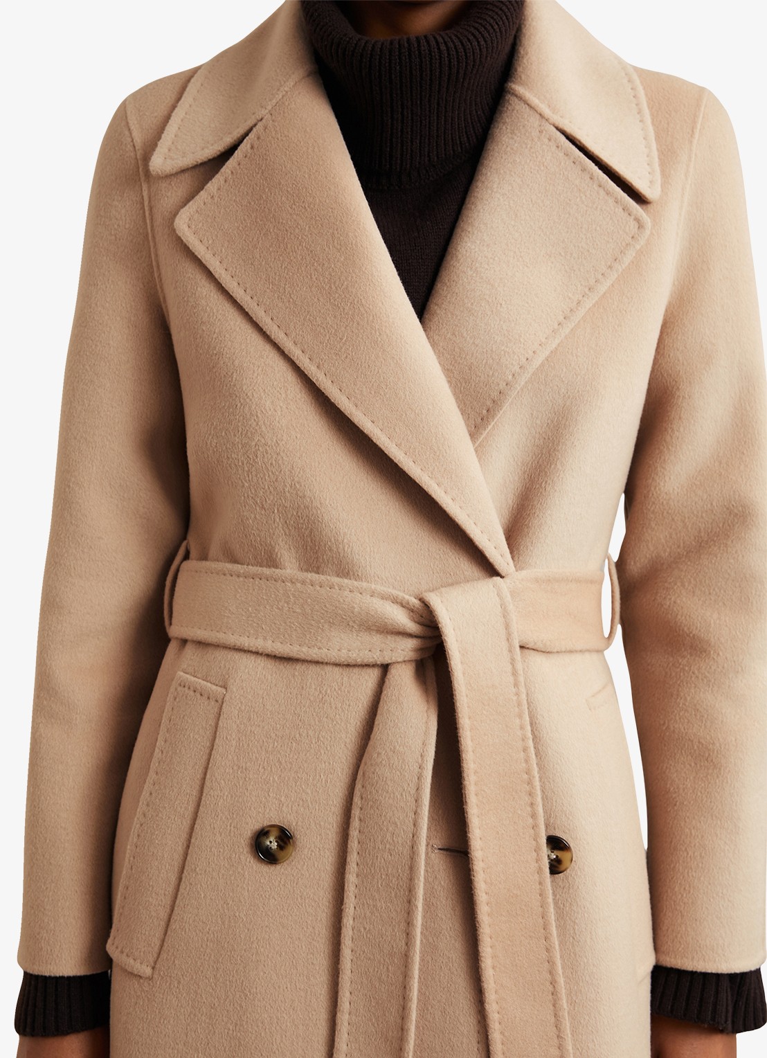 Reiss Rene mantel in wolblend met strikceintuur - detail 5 camel