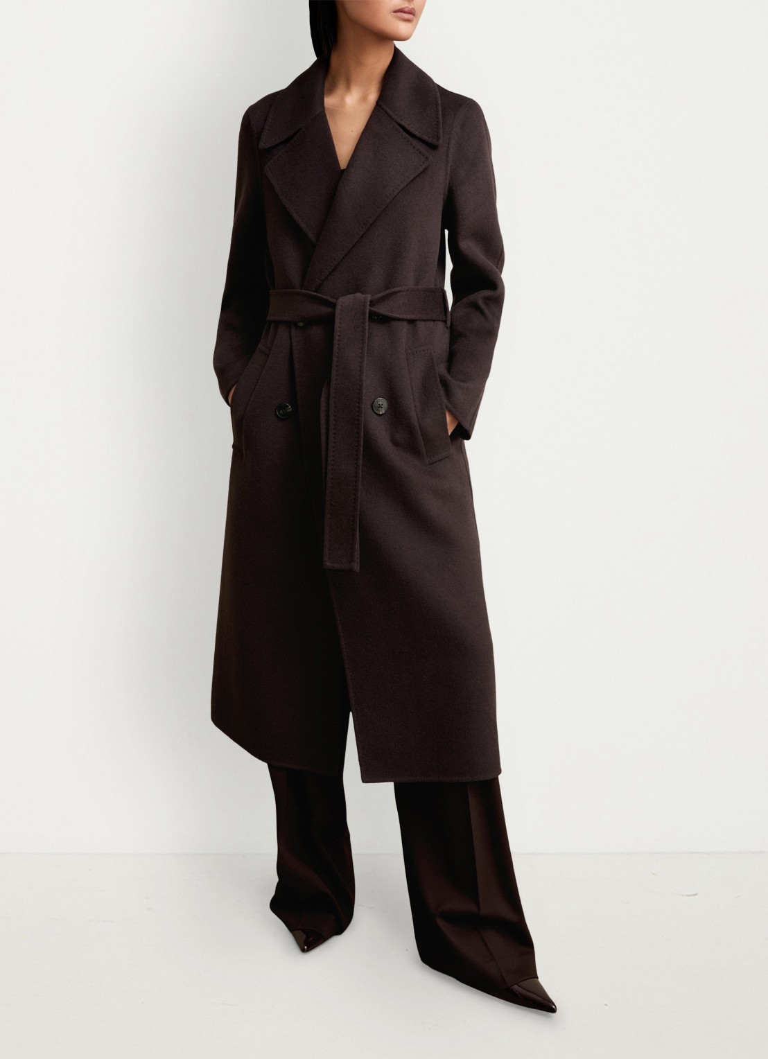 Reiss Rene mantel in wolblend met strikceintuur - voorkant 6 aubergine