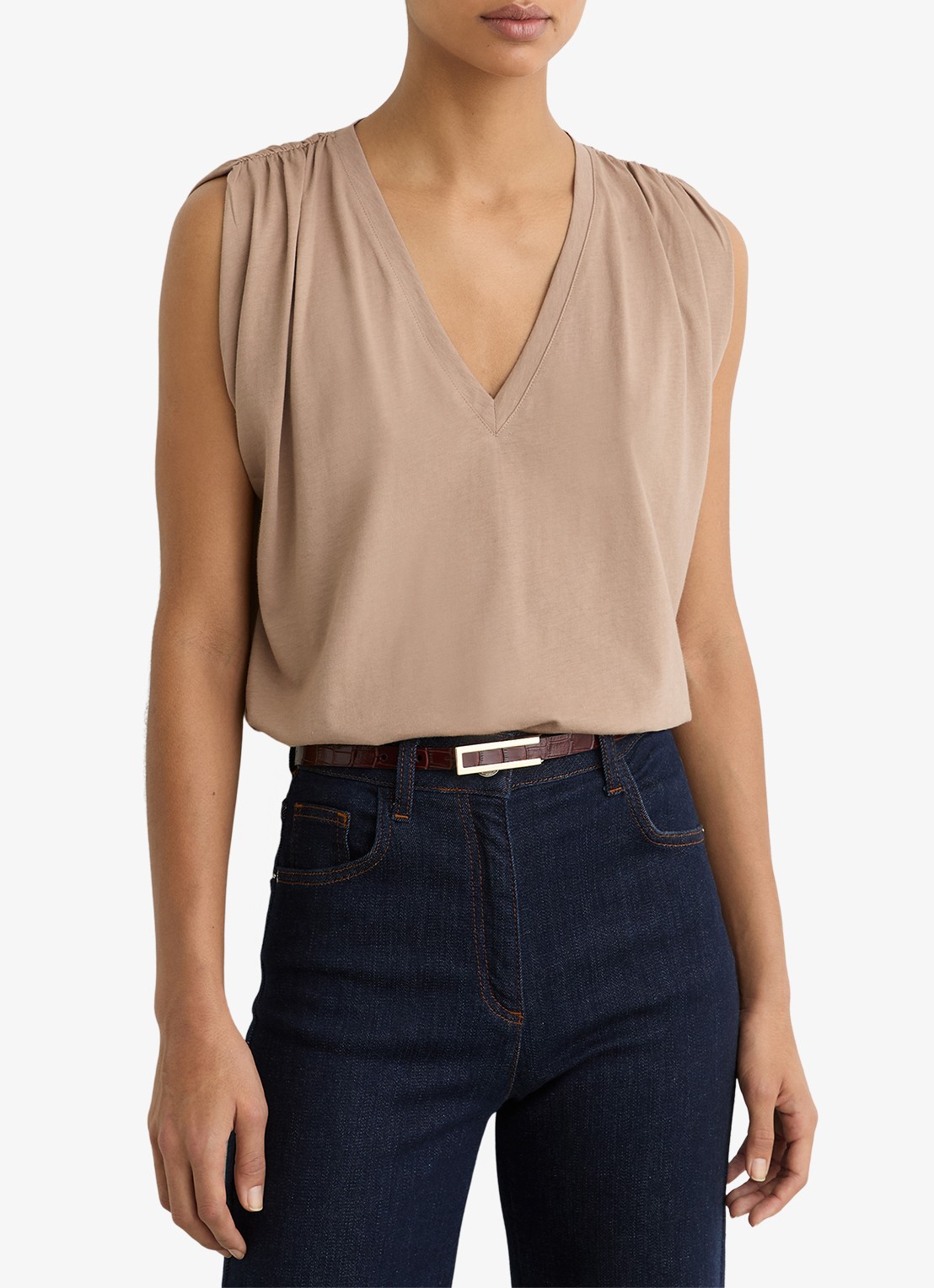 Reiss Renee top met V-hals - detail beige