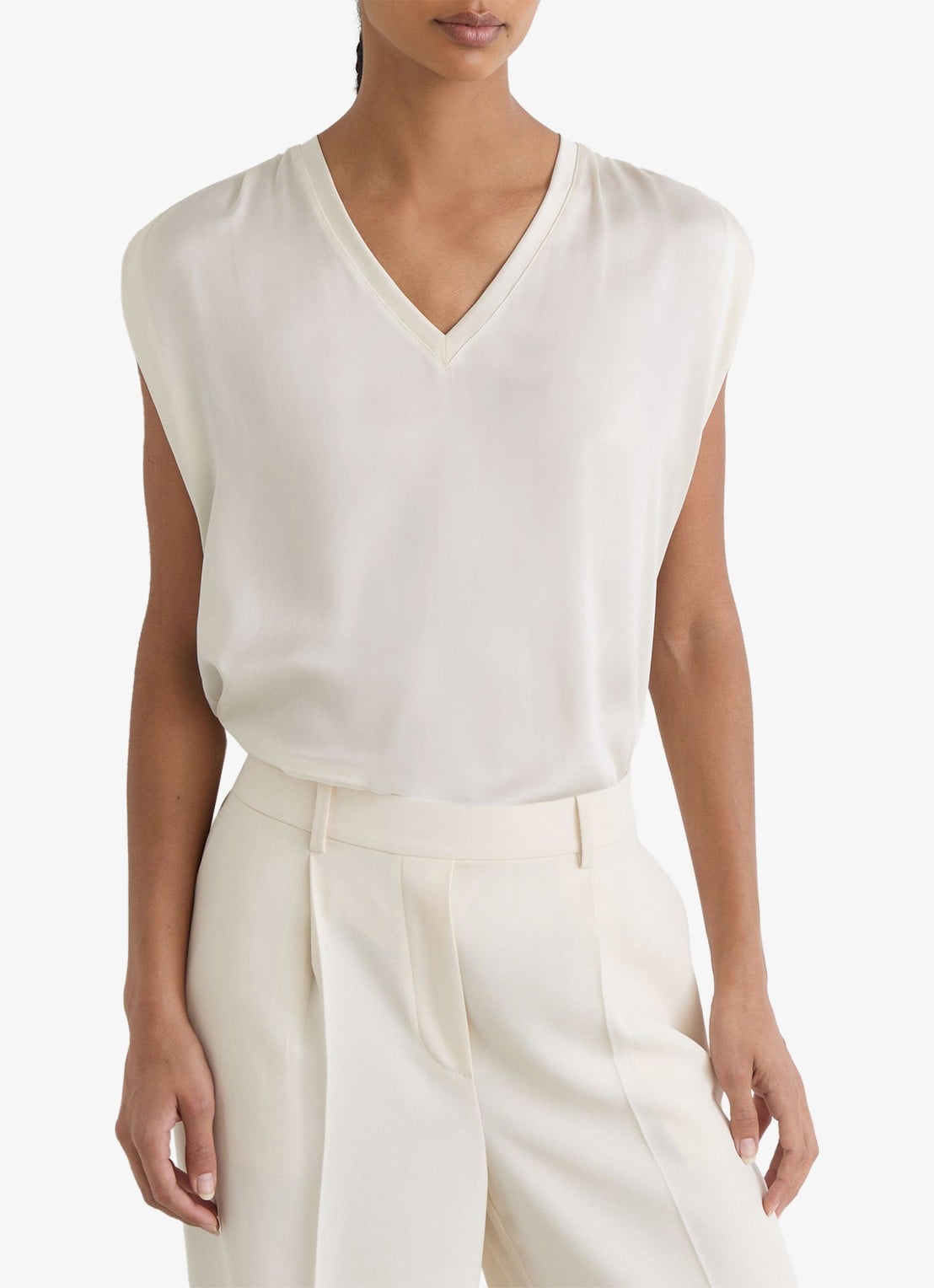 Reiss Renita top in zijdeblend - detail wit