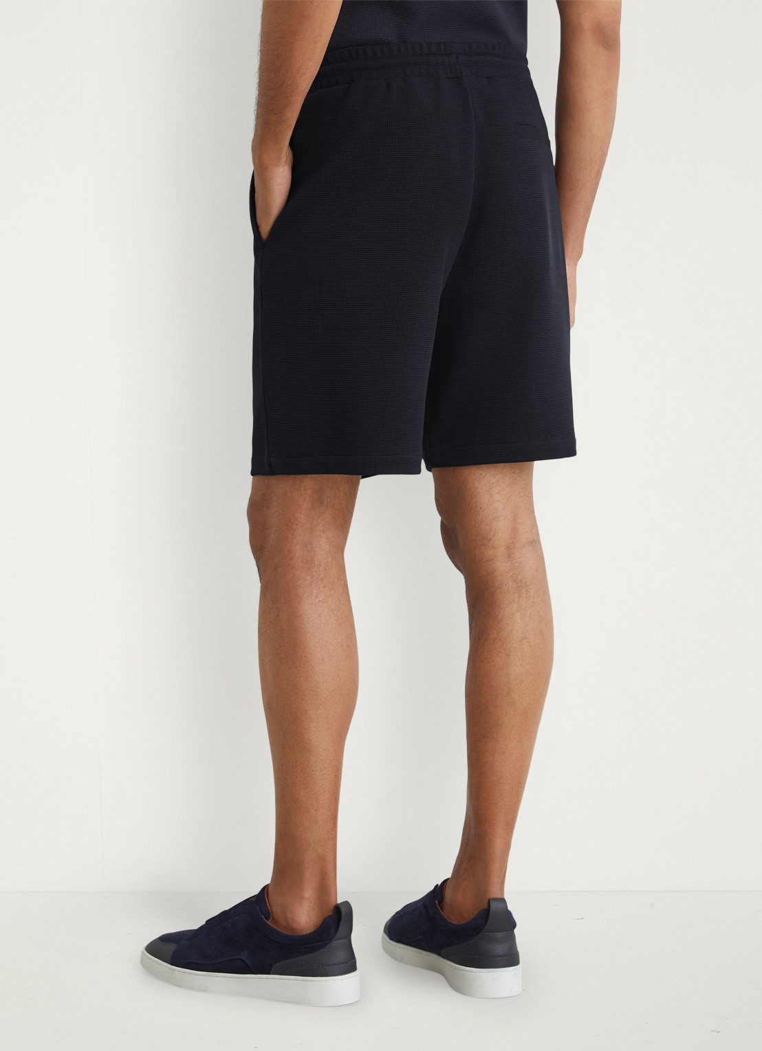Reiss Renly straight fit korte joggingbroek met wafelstructuur - achterkant navy / blauw