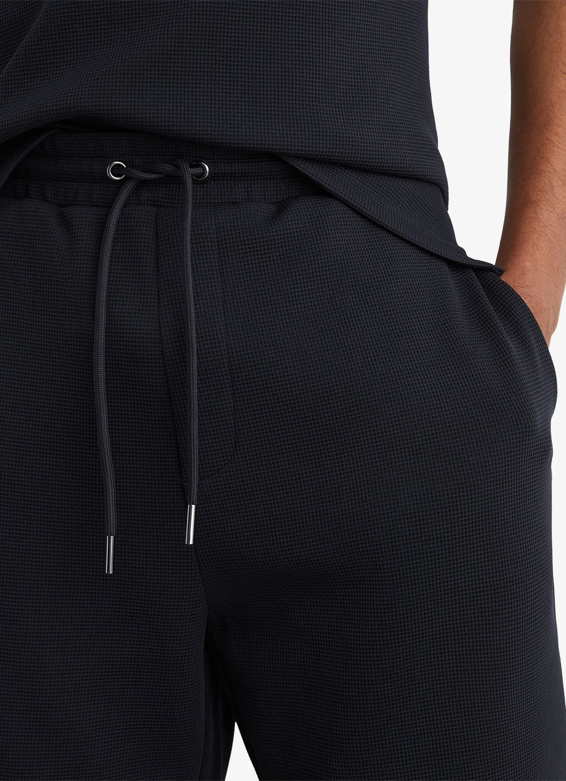 Reiss Renly straight fit korte joggingbroek met wafelstructuur - detail 5 navy / blauw