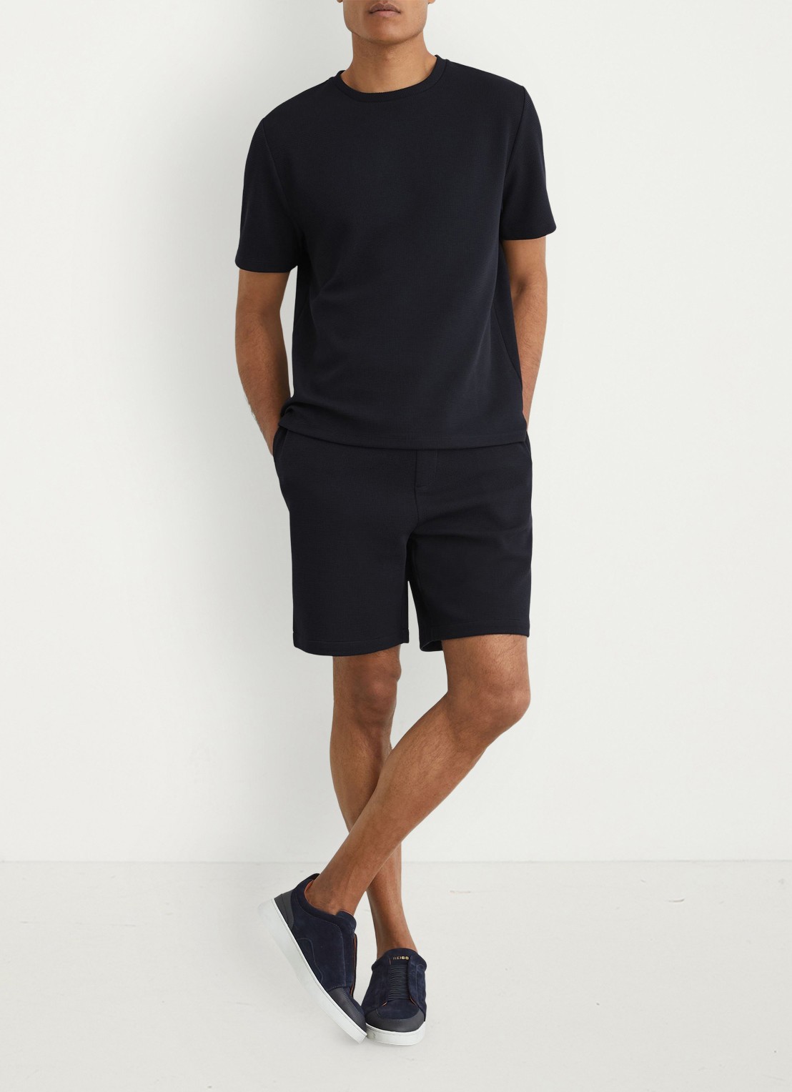 Reiss Renly straight fit korte joggingbroek met wafelstructuur - voorkant 3 navy / blauw