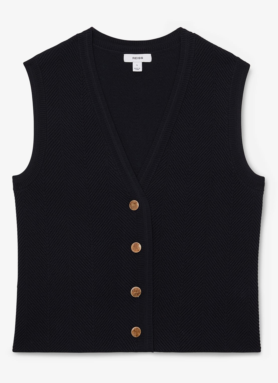 Reiss Ria gilet met structuur - voorkant 2 donkerblauw