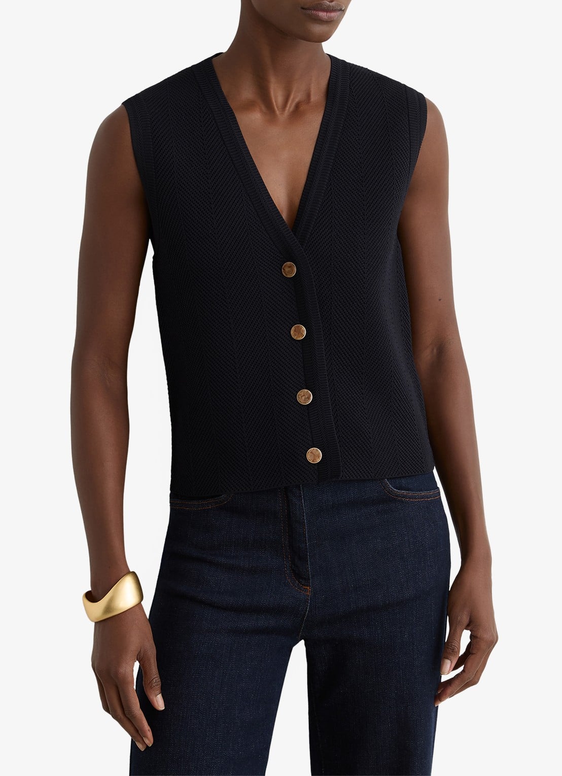 Reiss Ria gilet met structuur - voorkant 3 donkerblauw