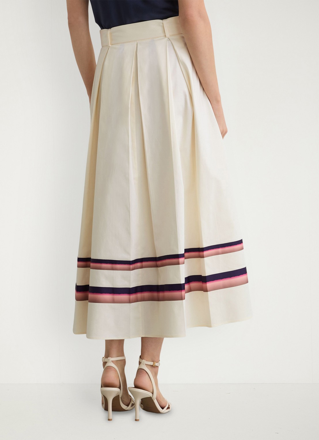 Reiss Rian midi rok met ceintuur en steekzakken - achterkant creme