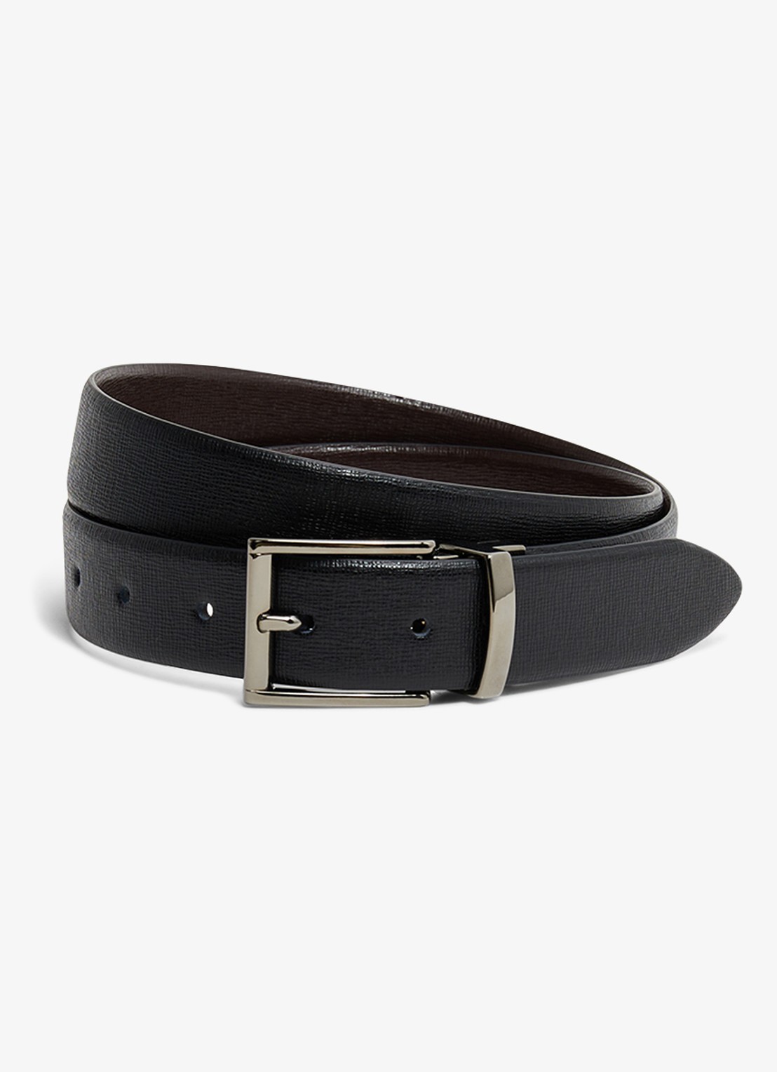 Reiss Ricky reversible riem van leer - voorkant 3 zwart / donkerbruin