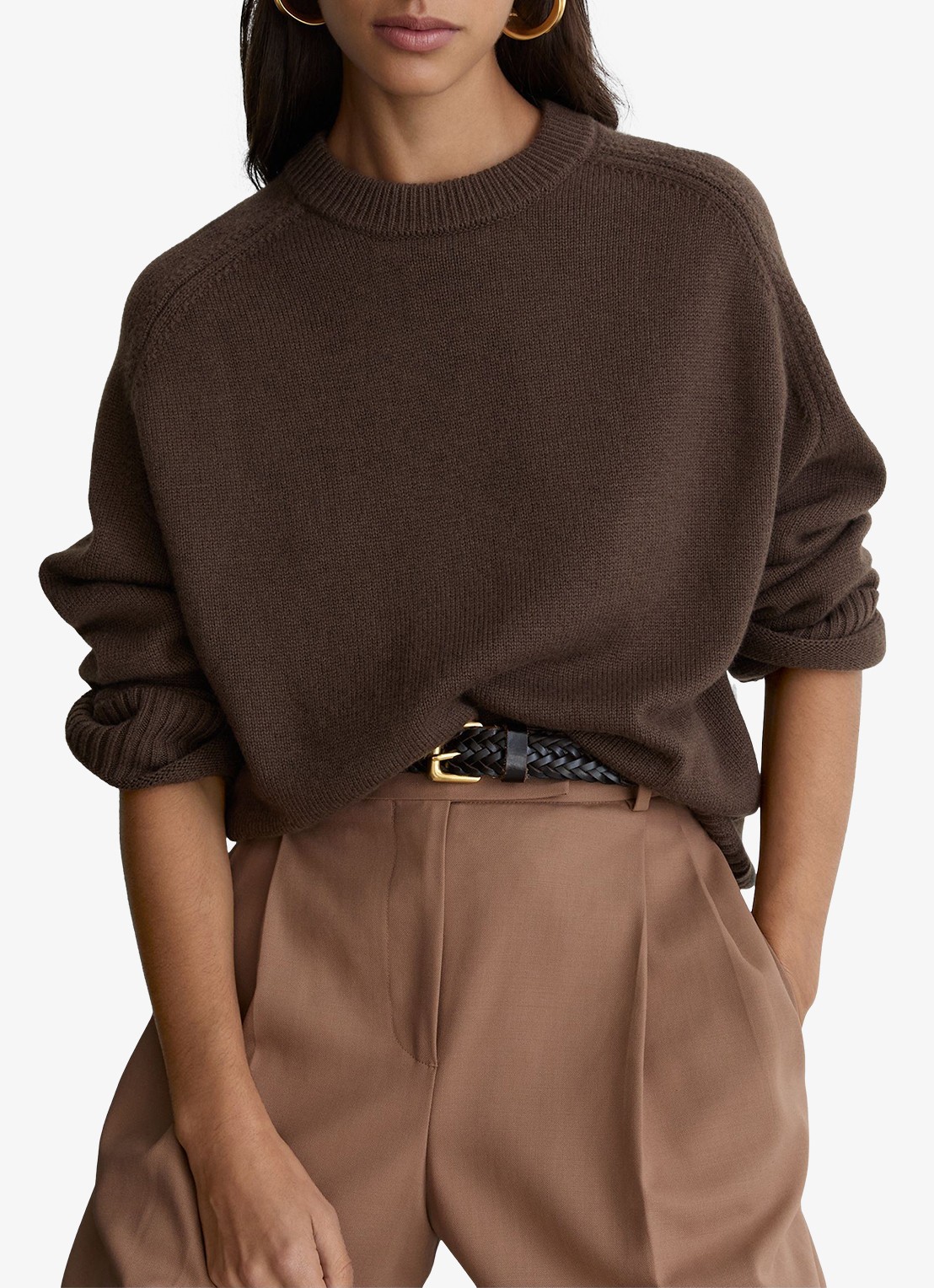 Reiss RILEY fijngebreide trui in kasjmierblend  - detail bruin