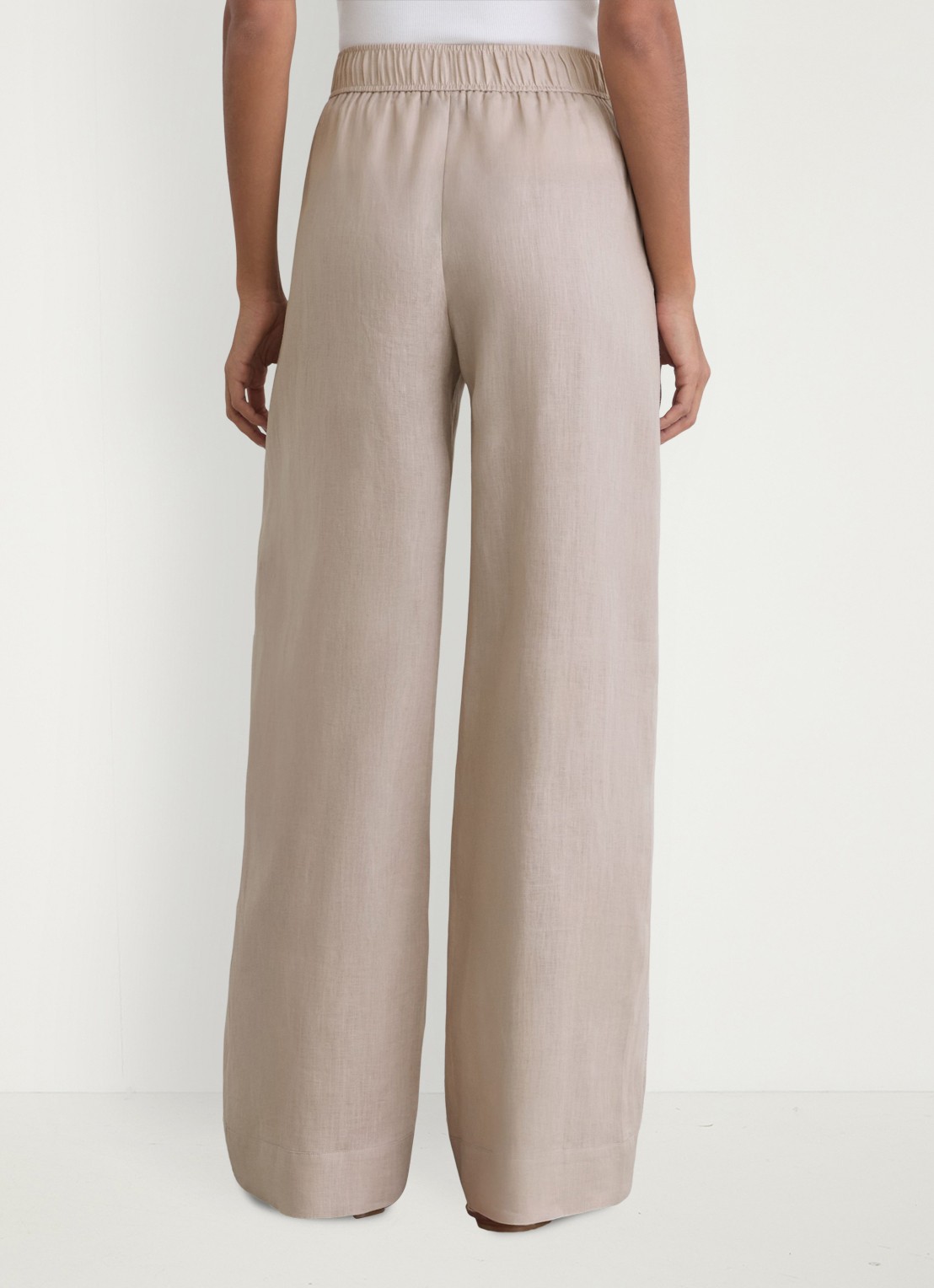 Reiss Riley high waist wide fit broek van linnen met steekzakken - achterkant 3 neutral / beige