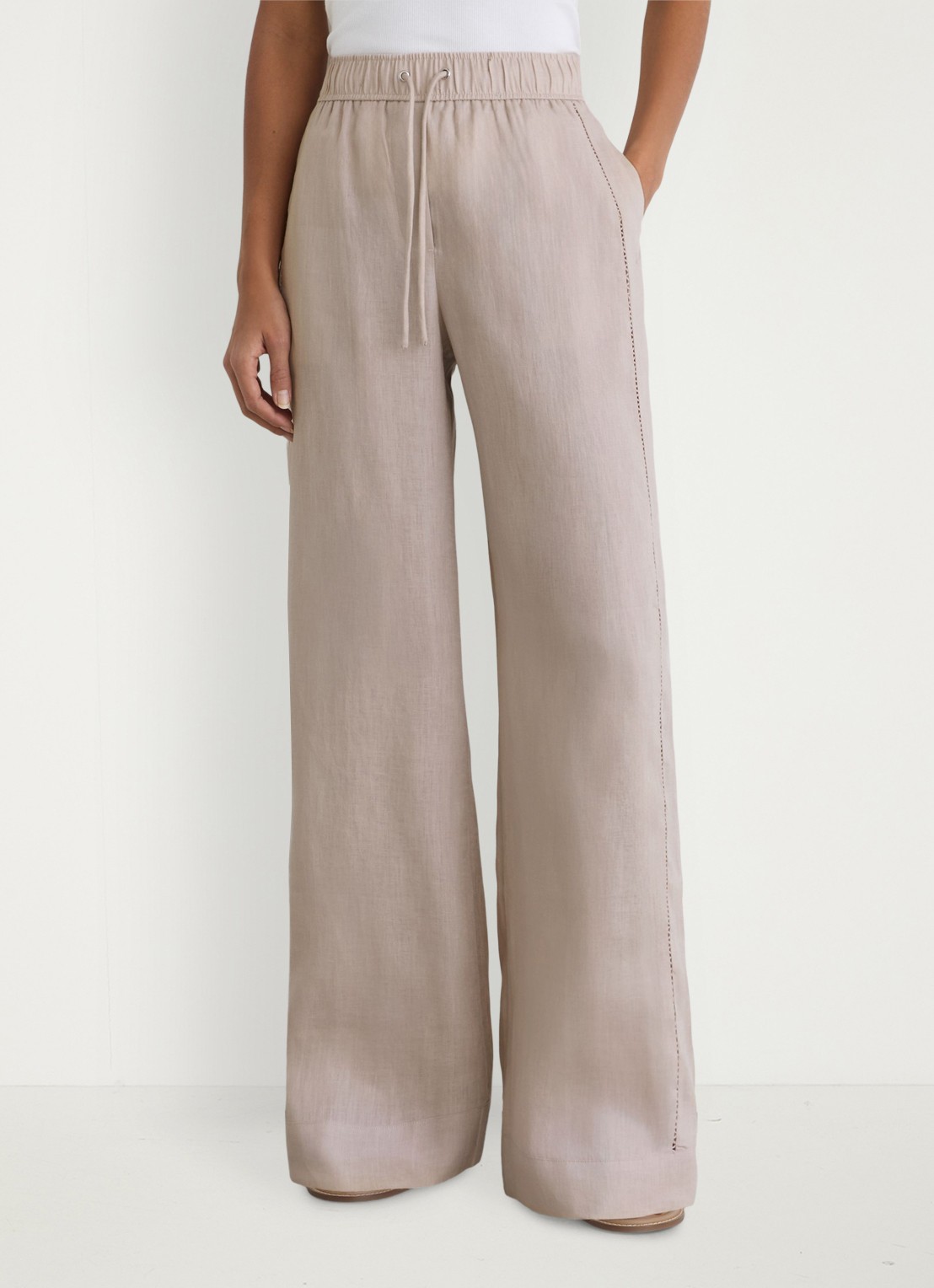 Reiss Riley high waist wide fit broek van linnen met steekzakken - detail 4 neutral / beige
