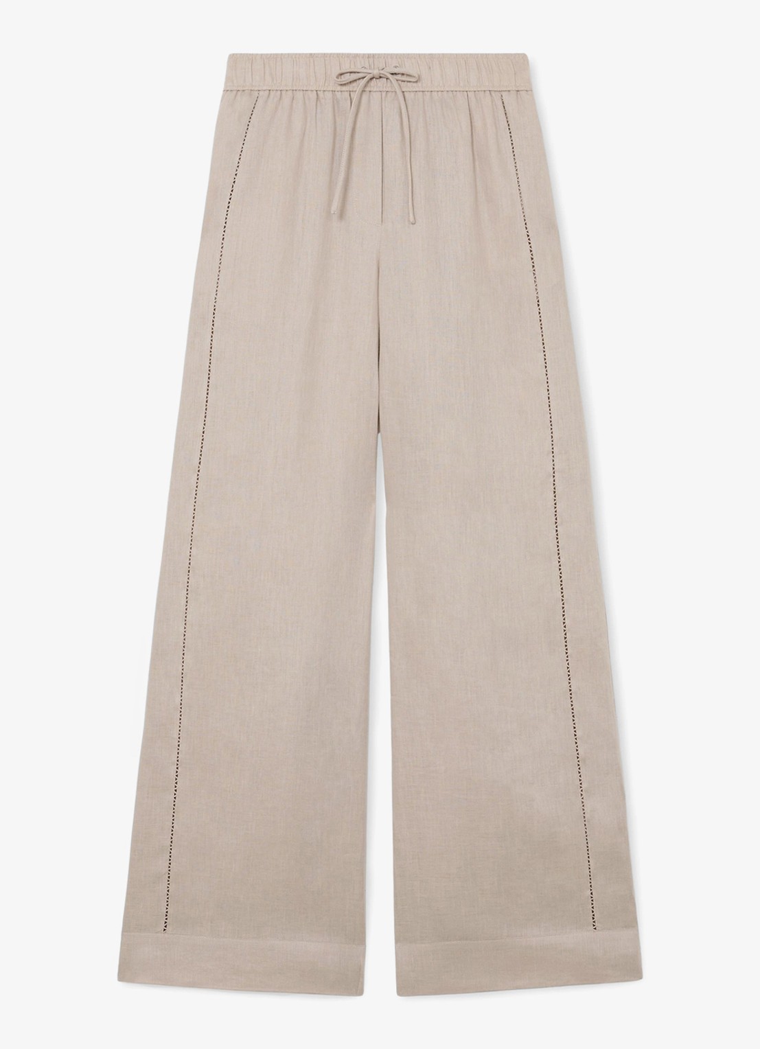 Reiss Riley high waist wide fit broek van linnen met steekzakken - voorkant neutral / beige