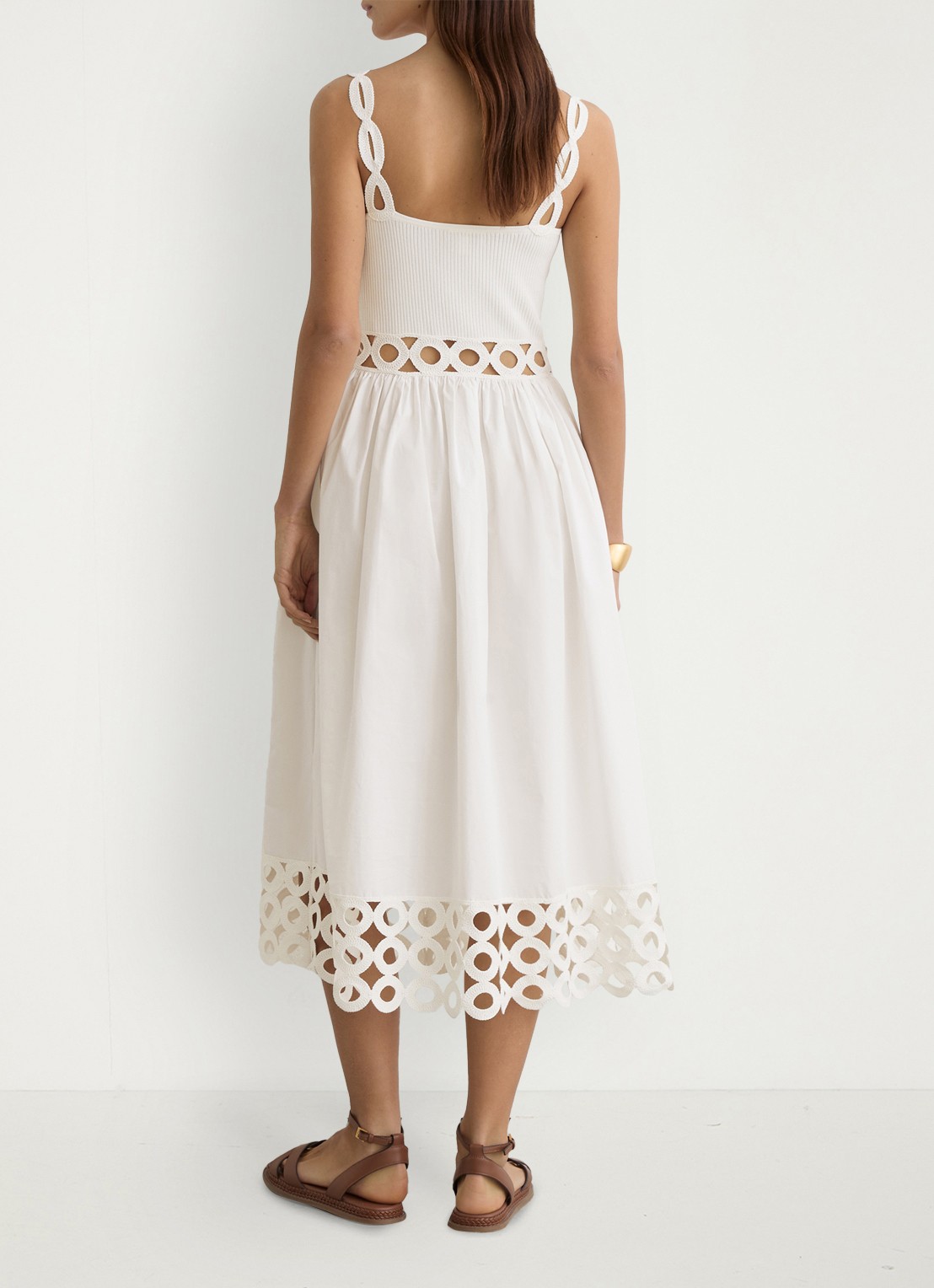 Reiss Rite ribgebreide midi jurk met cut-out detail - achterkant wit
