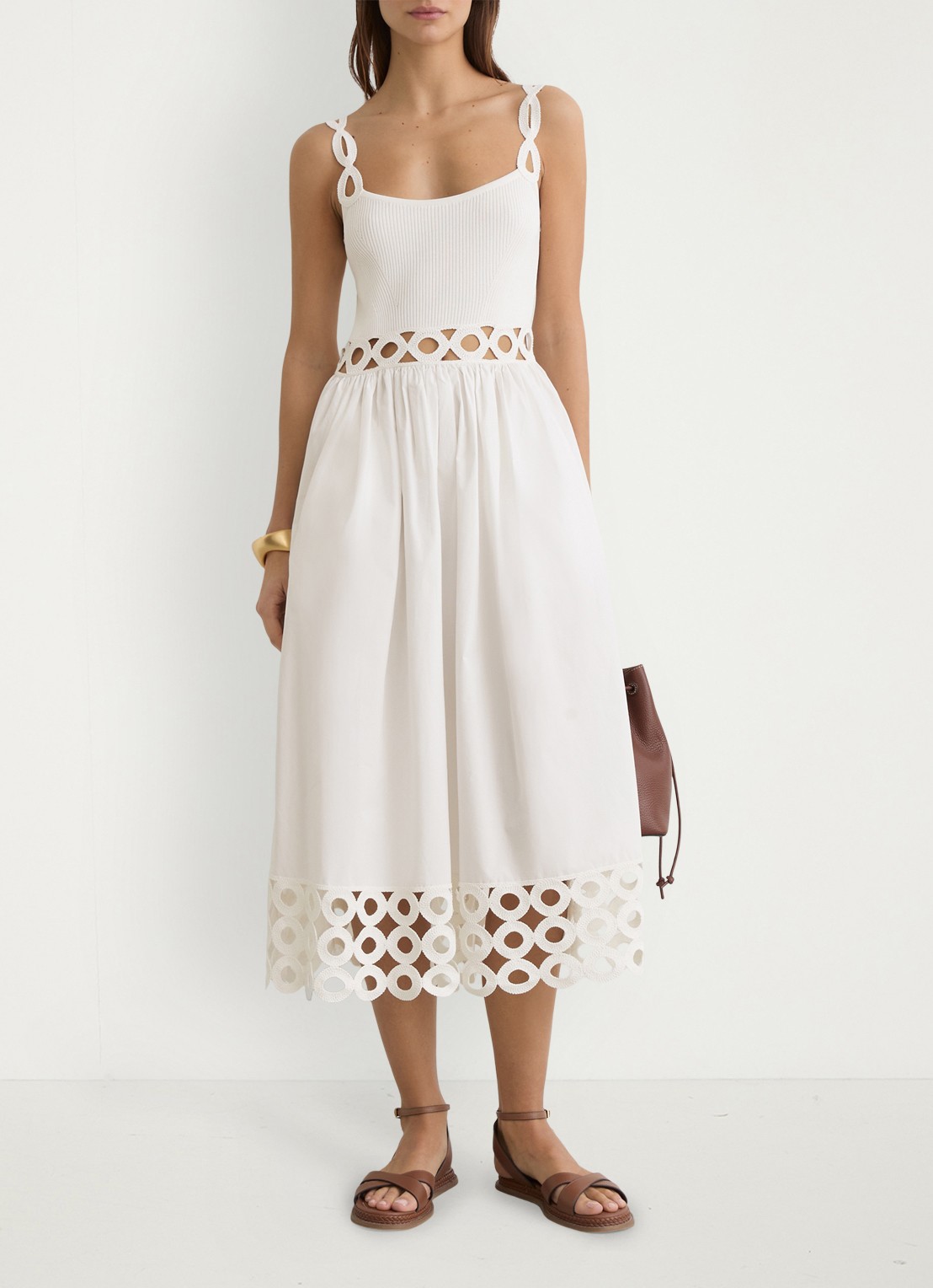 Reiss Rite ribgebreide midi jurk met cut-out detail - voorkant 3 wit