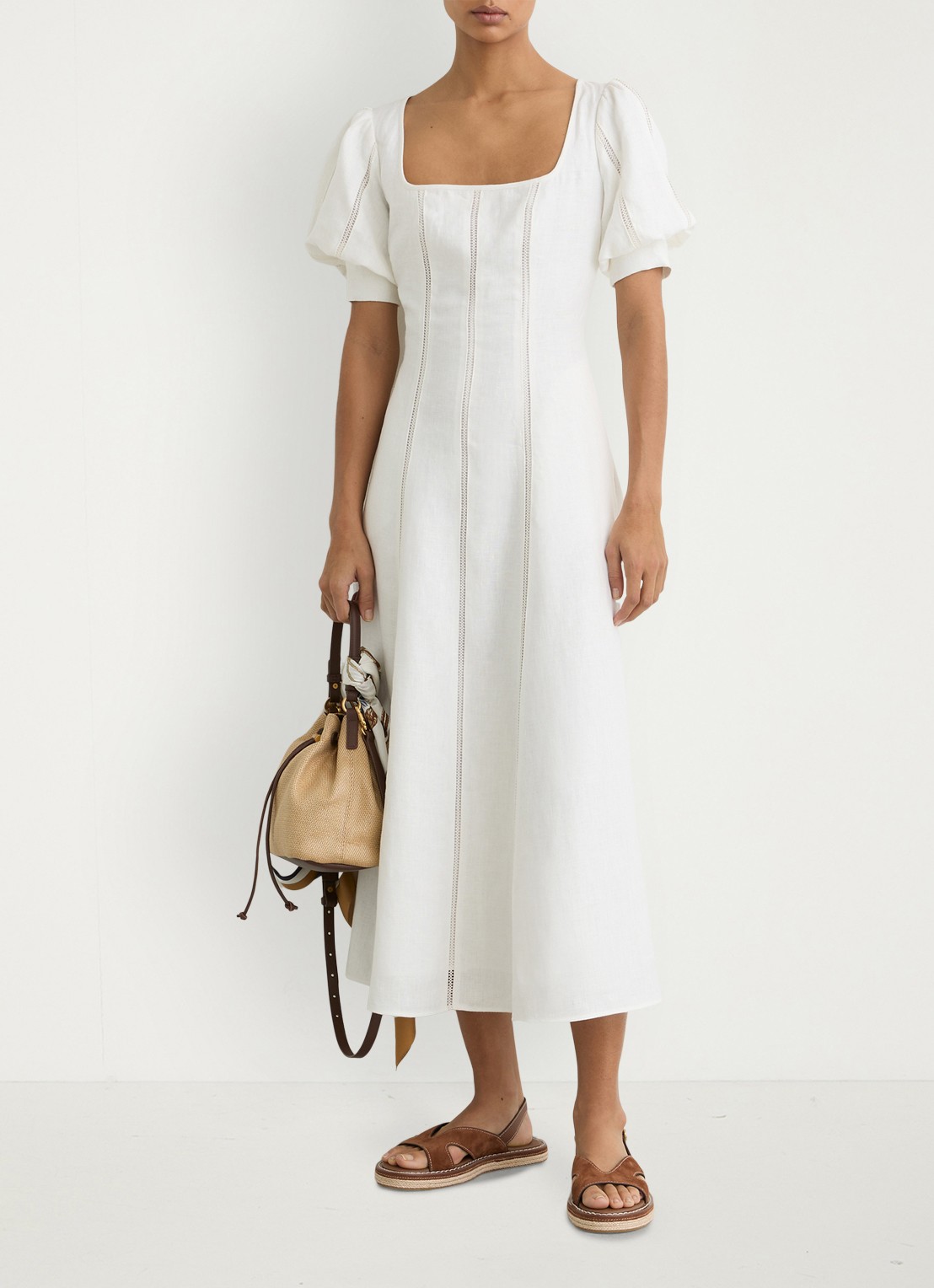 Reiss Riva midi jurk van linnen met borduring - detail 3 wit