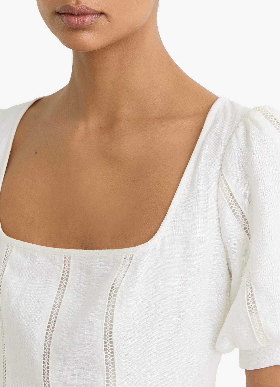 Reiss Riva midi jurk van linnen met borduring - detail 4 wit