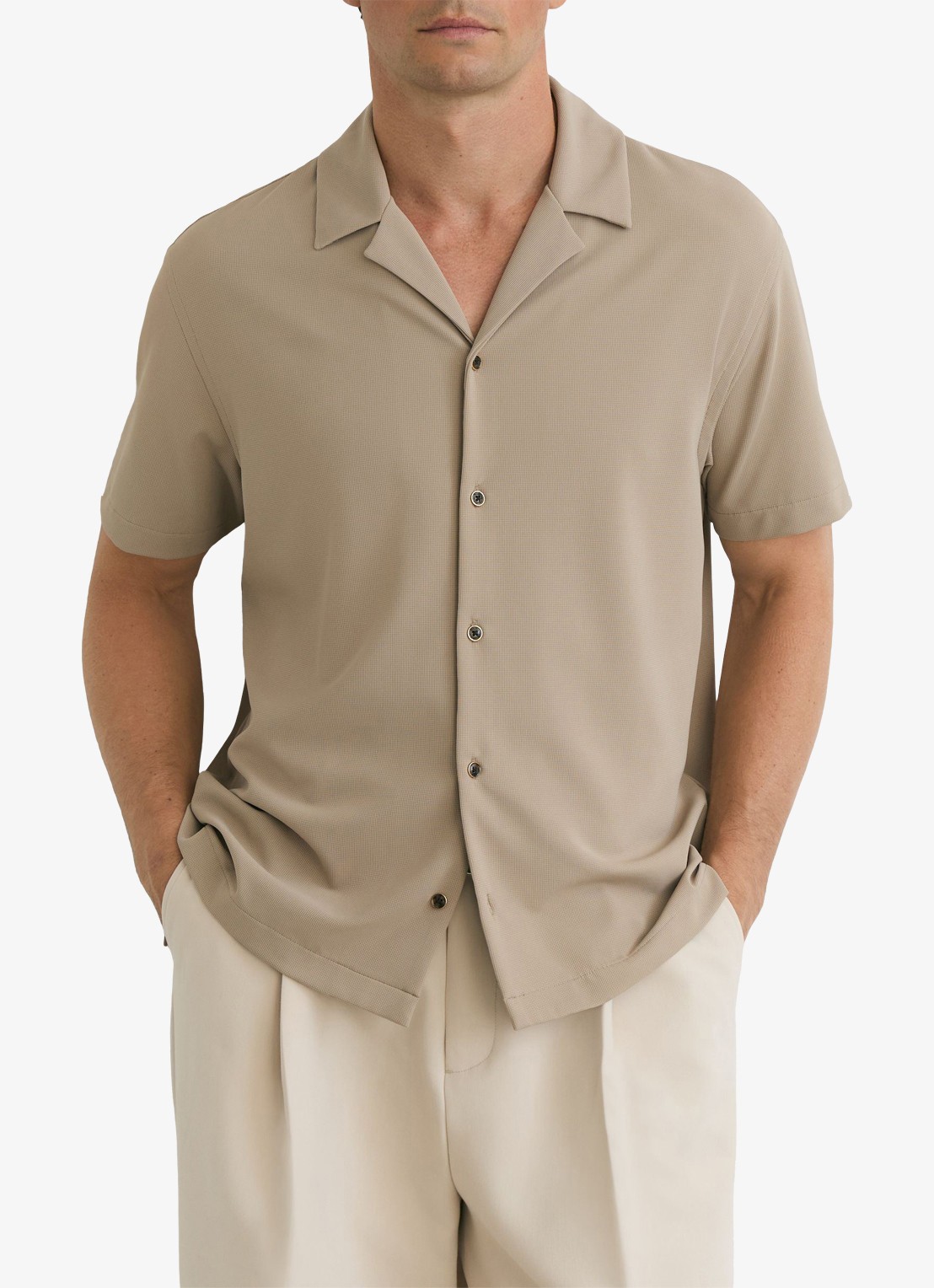 Reiss River regular fit overhemd met structuur - detail beige