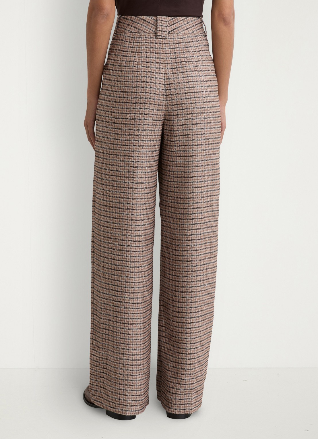 Reiss River wide leg pantalon met ruitdessin en steekzakken - achterkant lichtbruin