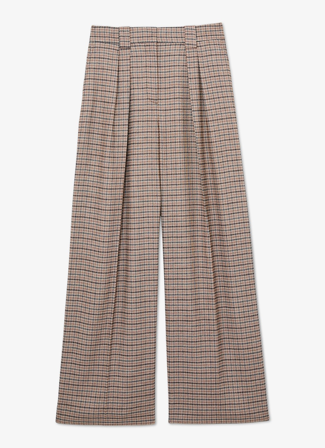 Reiss River wide leg pantalon met ruitdessin en steekzakken - voorkant 5 lichtbruin