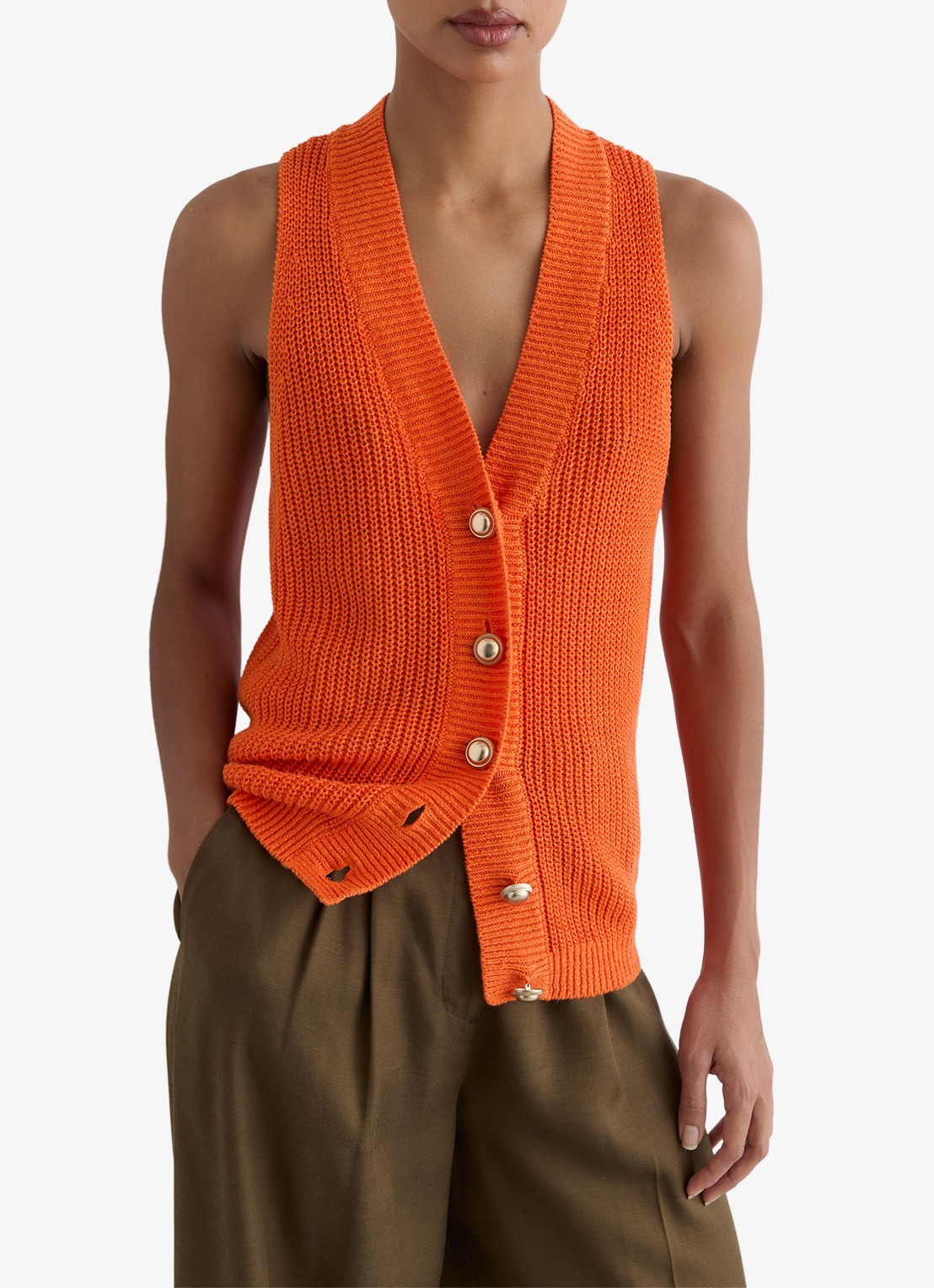 Reiss Robin grofgebreid gilet van linnen - detail 3 oranje