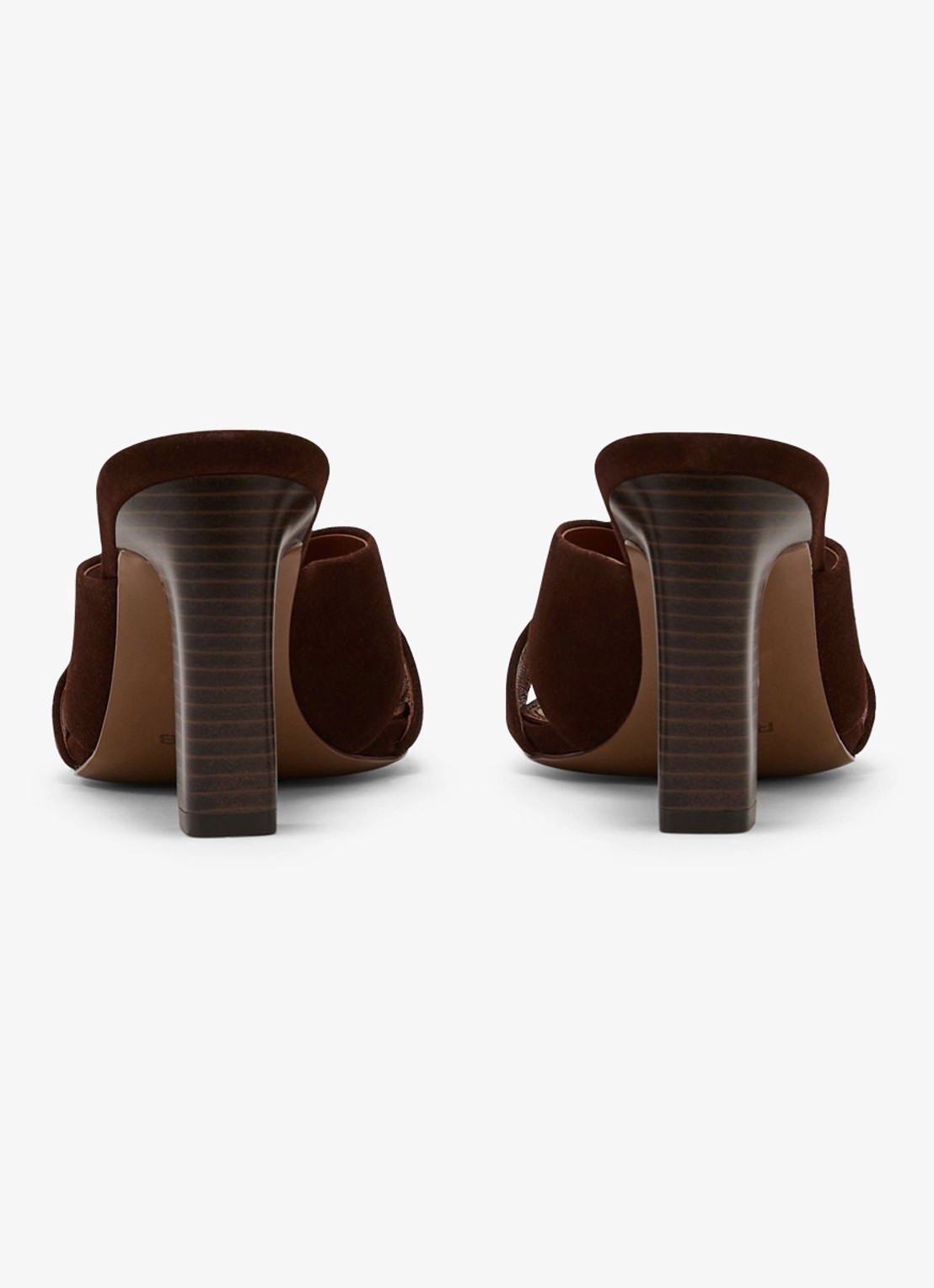 Reiss ROCHELLE Suede Cross-Strap Block-Heel Mules - detail 3 chocoladebruin