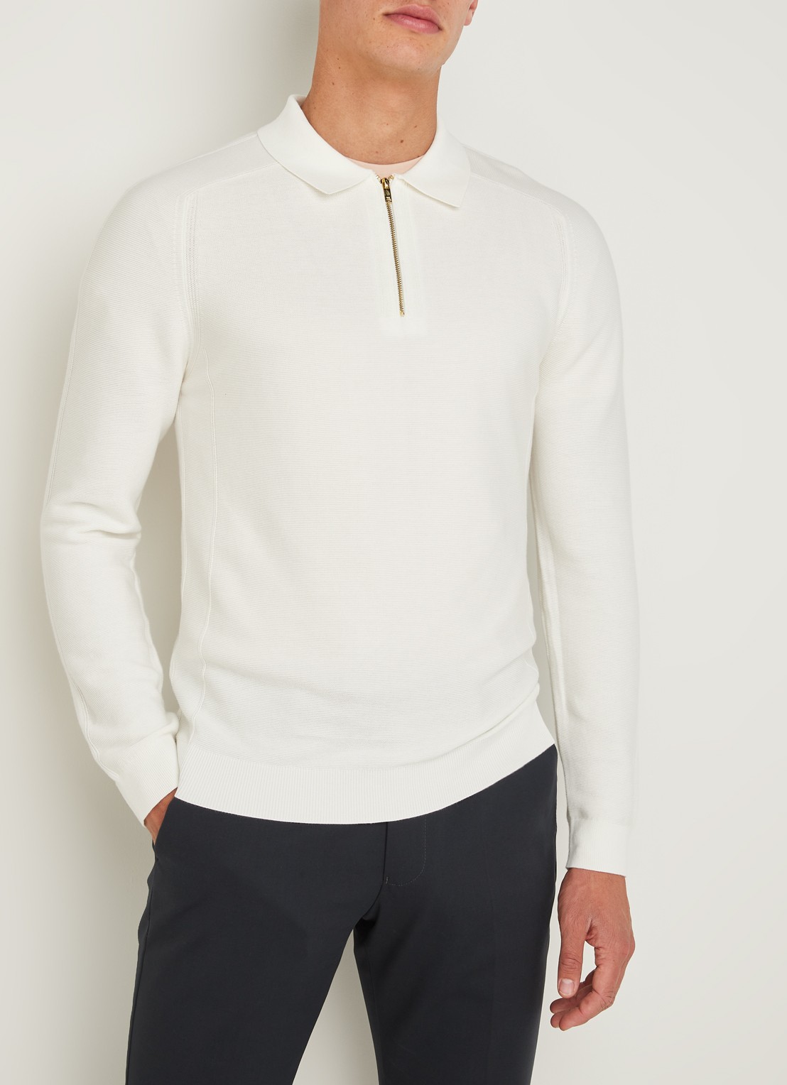 Reiss Roman fijngebreide pullover met halve rits - detail 3 gebroken wit