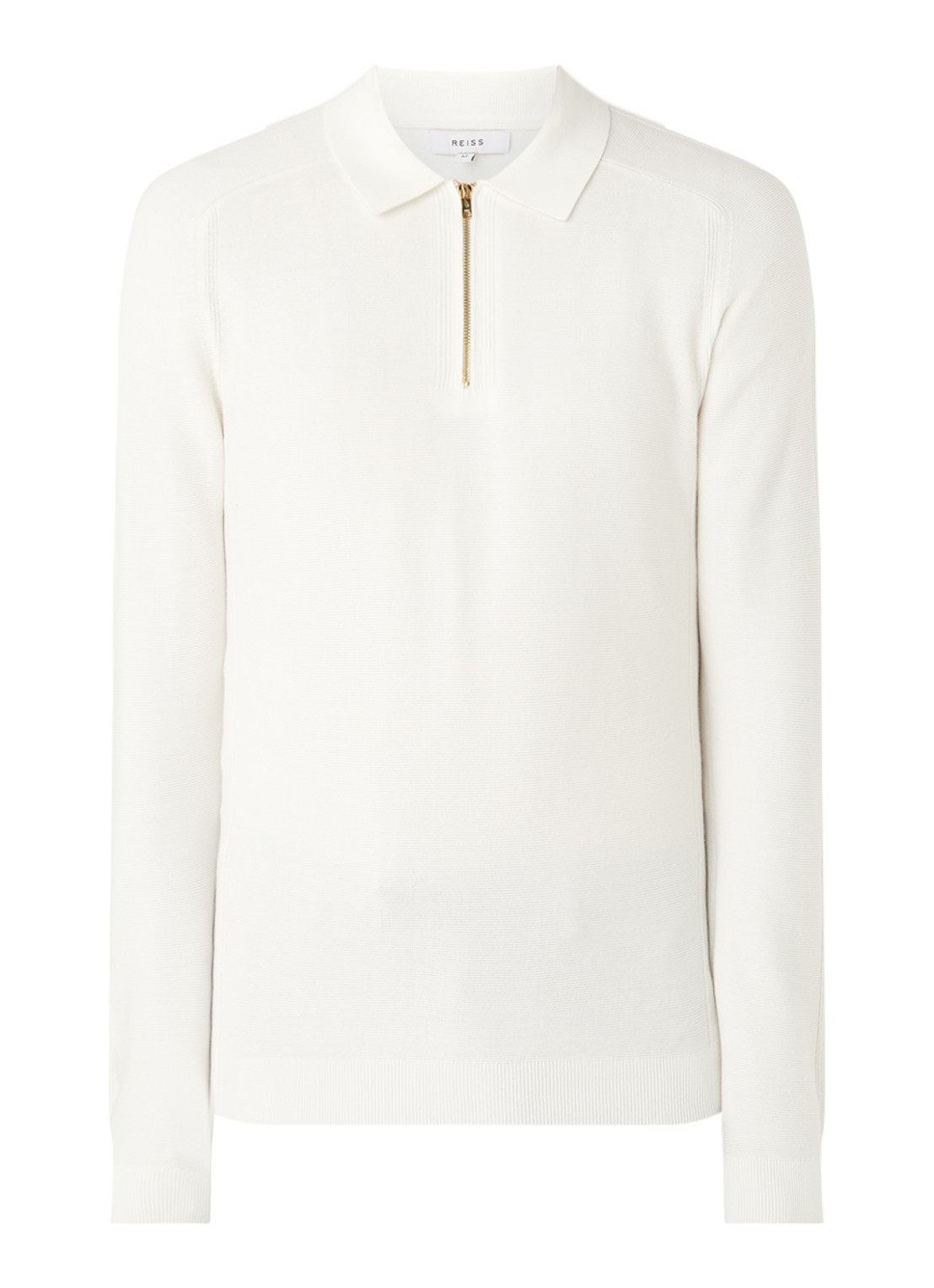 Reiss Roman fijngebreide pullover met halve rits - voorkant gebroken wit
