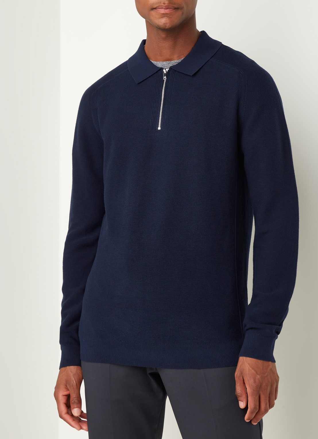 Reiss Roman fijngebreide pullover met halve rits - detail 3 donkerblauw
