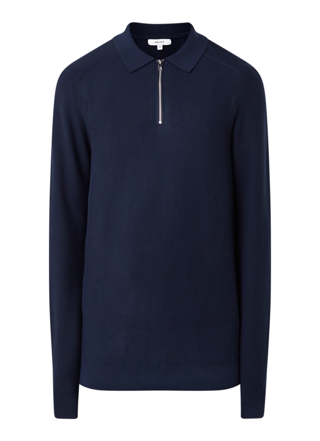 Reiss Roman fijngebreide pullover met halve rits - voorkant donkerblauw