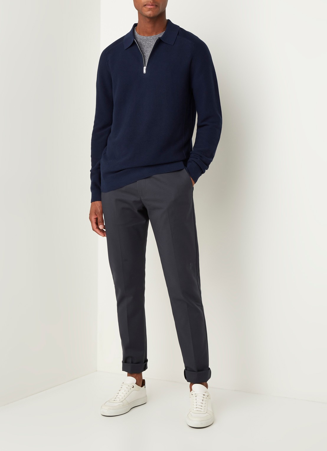 Reiss Roman fijngebreide pullover met halve rits - voorkant 2 donkerblauw