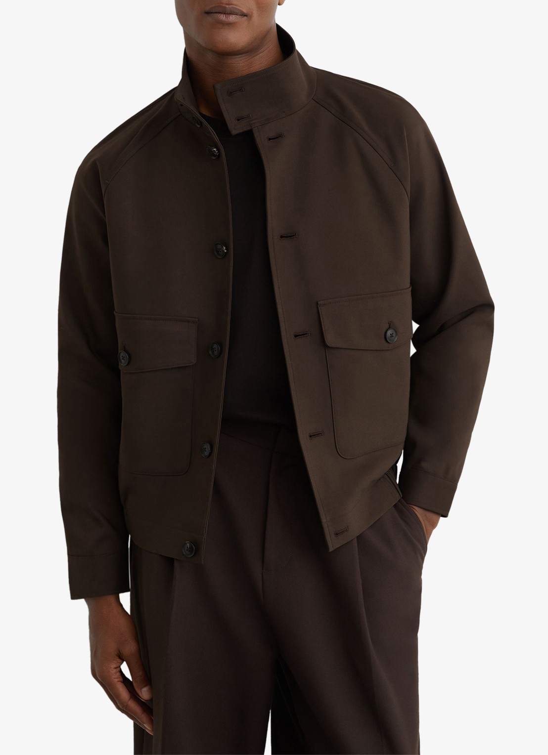 Reiss Romano jack met klepzakken - detail 2 donkerbruin
