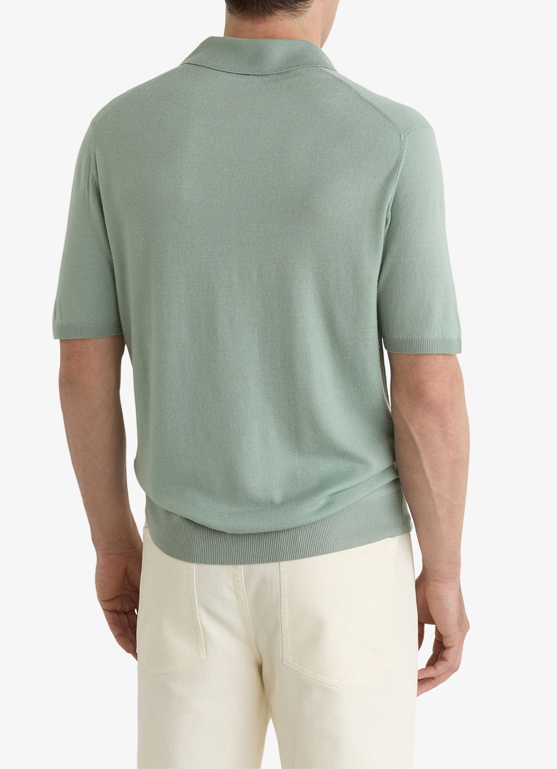 Reiss Rook regular fit polo met structuur - achterkant 5 soft sage green / lichtgroen