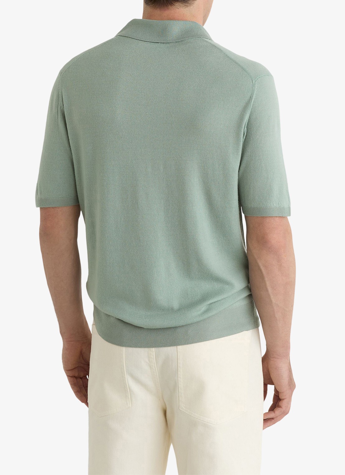 Reiss Rook regular fit polo met structuur - achterkant 5 soft sage green / lichtgroen
