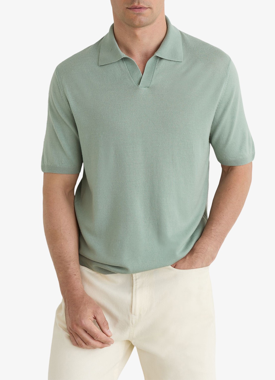 Reiss Rook regular fit polo met structuur - detail 2 soft sage green / lichtgroen