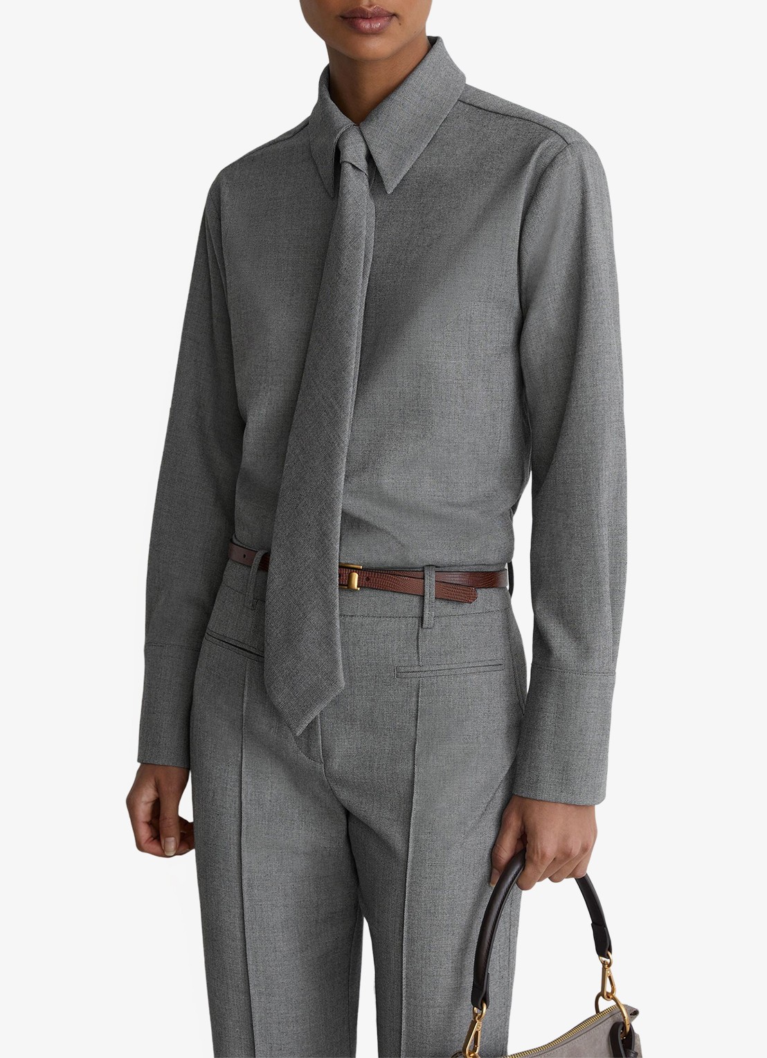 Reiss Rosaria blouse met afneembare stropdas - detail donkergrijs