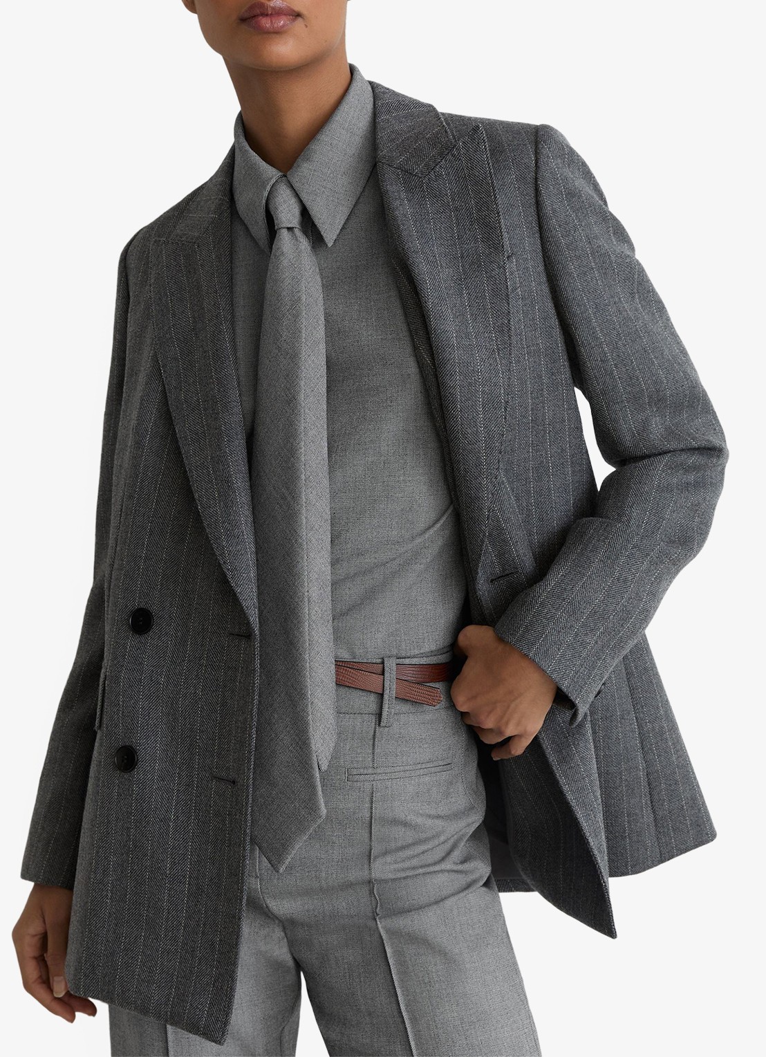 Reiss Rosaria blouse met afneembare stropdas - detail 2 donkergrijs